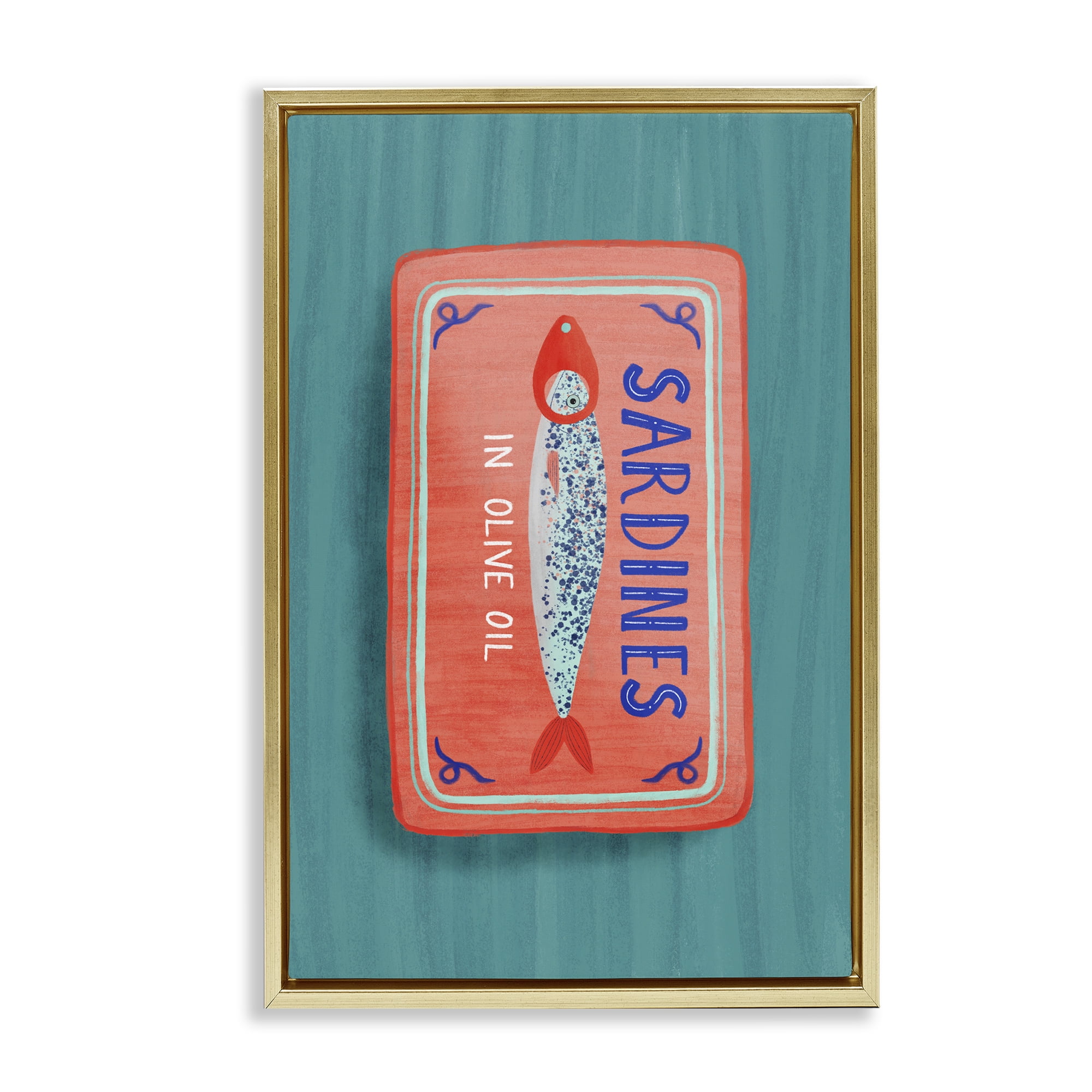 Stupell Industries Sardines Olive Oil Seafood Gold Framed Floater Canvas Wall Art, design by Metka Hiti