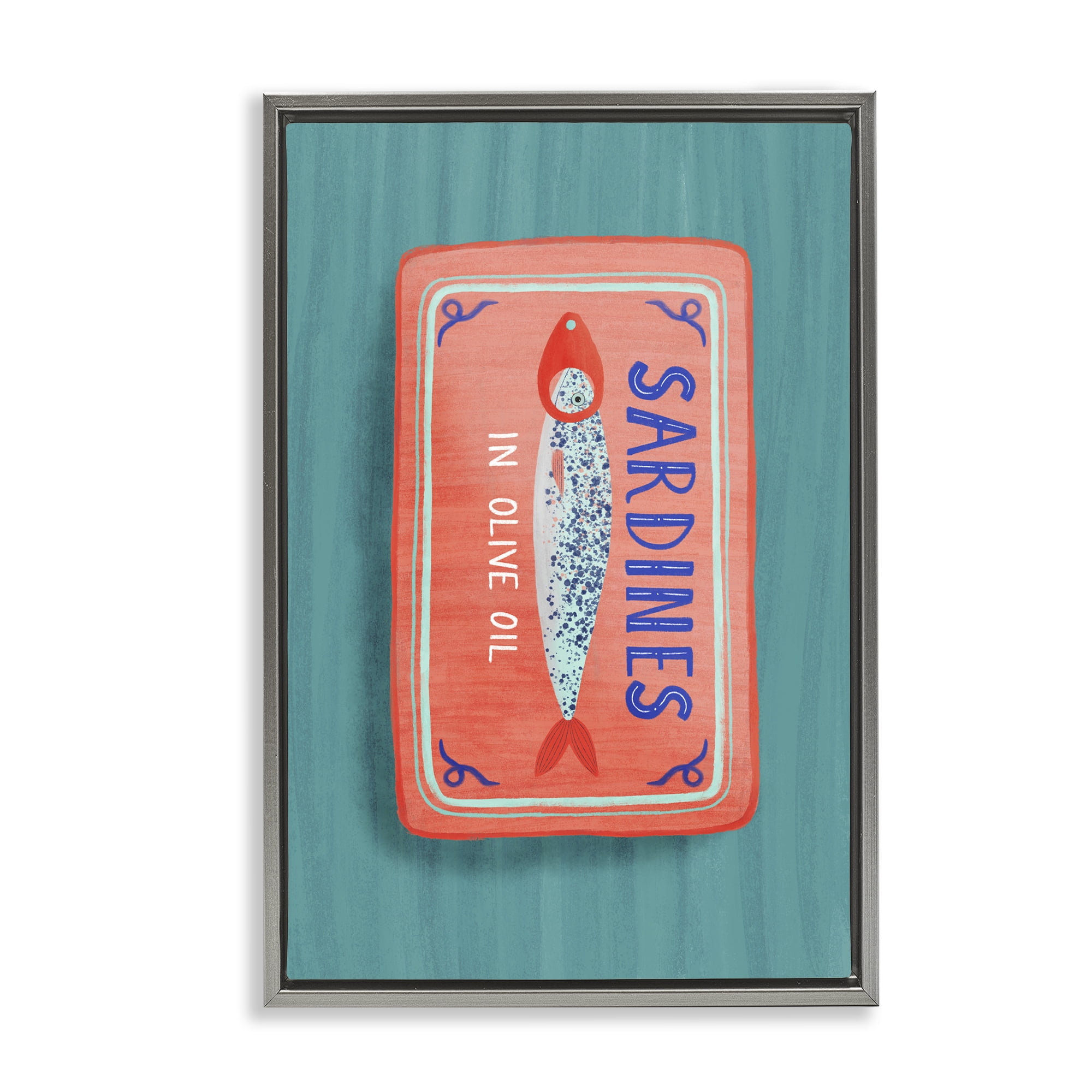 Stupell Industries Sardines Olive Oil Seafood Gray Framed Floater Canvas Wall Art, design by Metka Hiti
