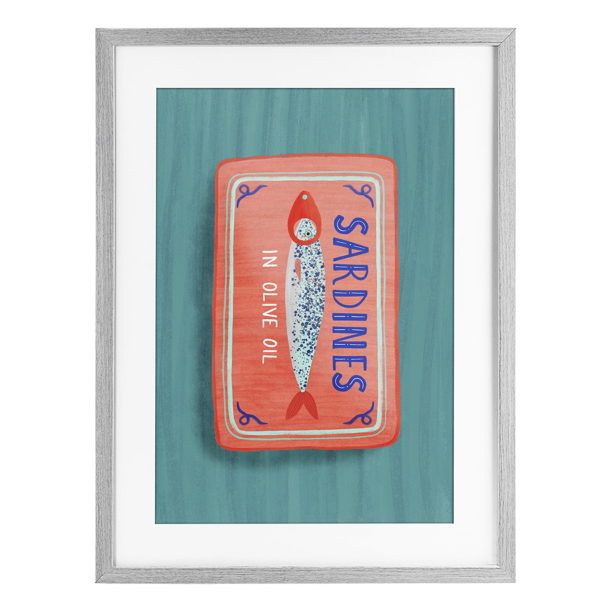 Stupell Industries Sardines Olive Oil Seafood Gray Framed Print Under Glass, design by Metka Hiti