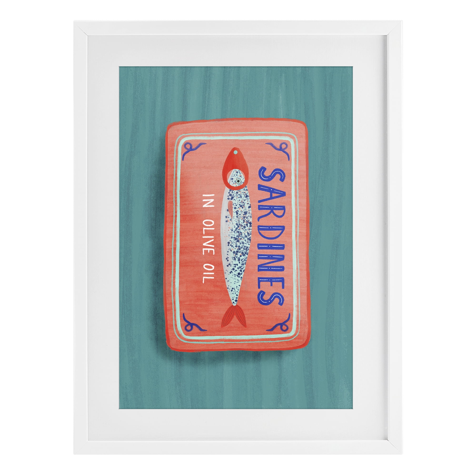 Stupell Industries Sardines Olive Oil Seafood White Framed Print Under Glass, design by Metka Hiti