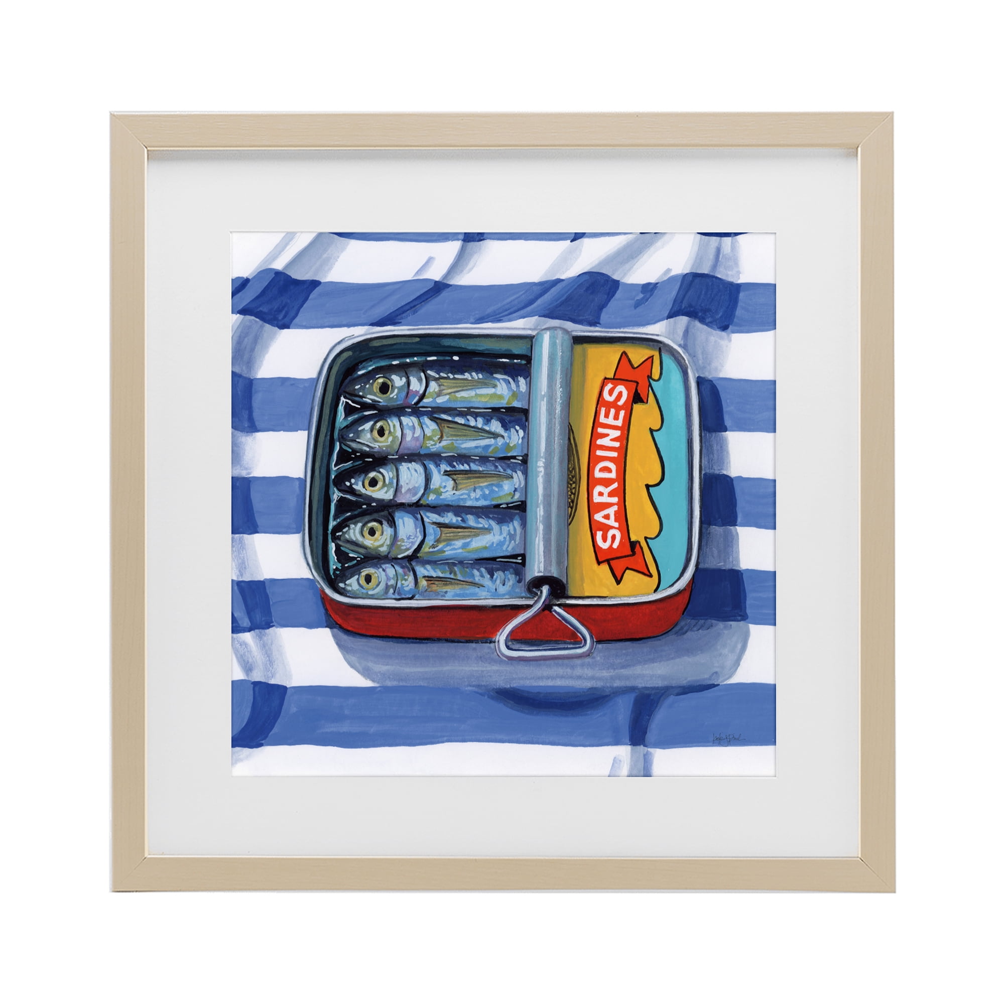 Stupell Industries Sardines On Striped Cloth Birch Framed Print Under Glass, design by Kate Jarvik Birch
