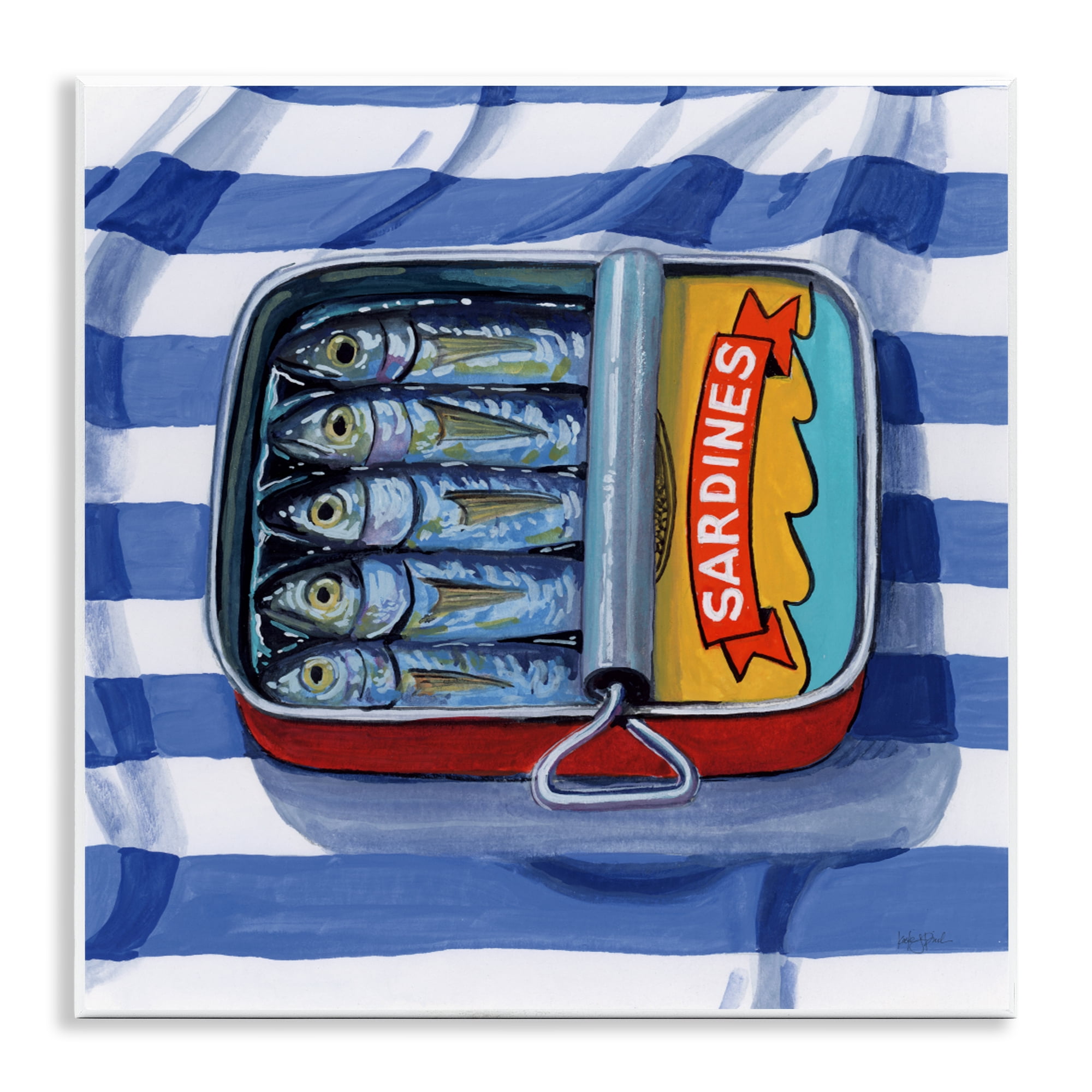 Stupell Industries Sardines On Striped Cloth Wall Plaque Art, design by Kate Jarvik Birch