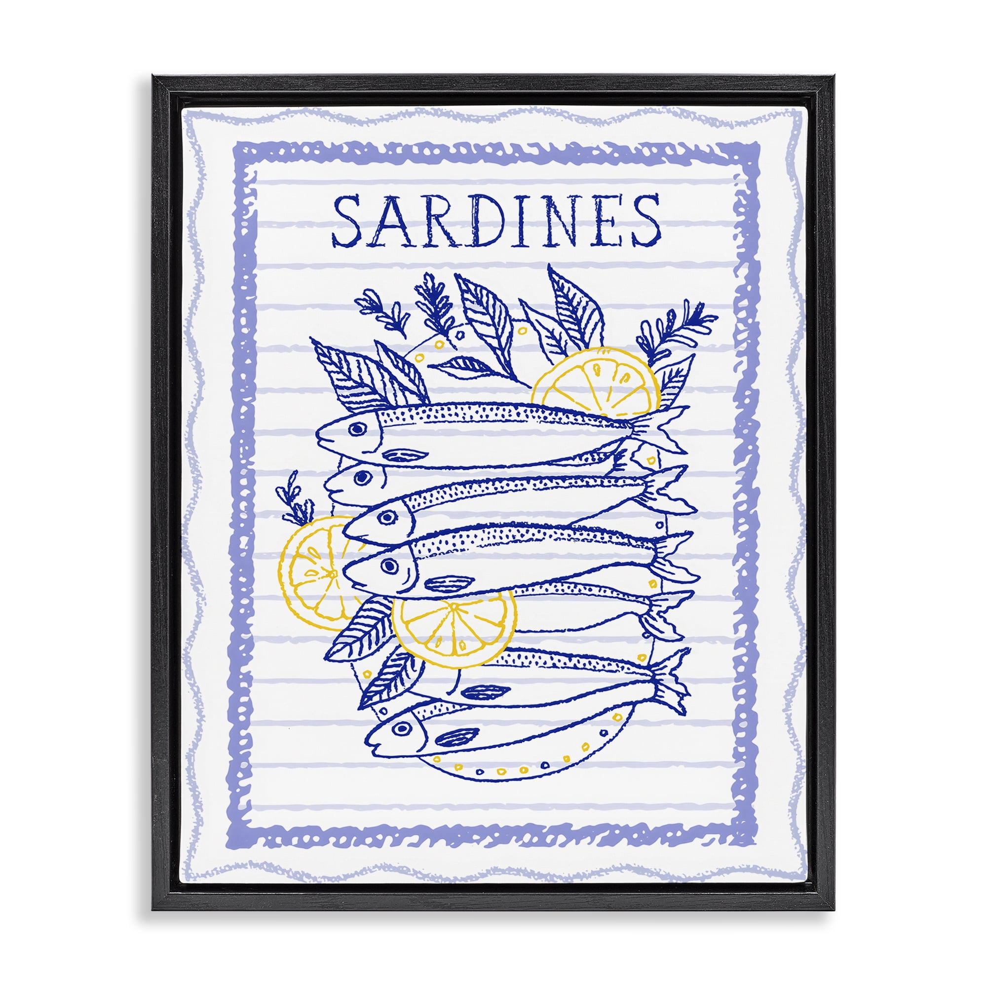 Stupell Industries Sardines Pile with Lemons Black Framed Floater Canvas Wall Art, design by Creative Studio