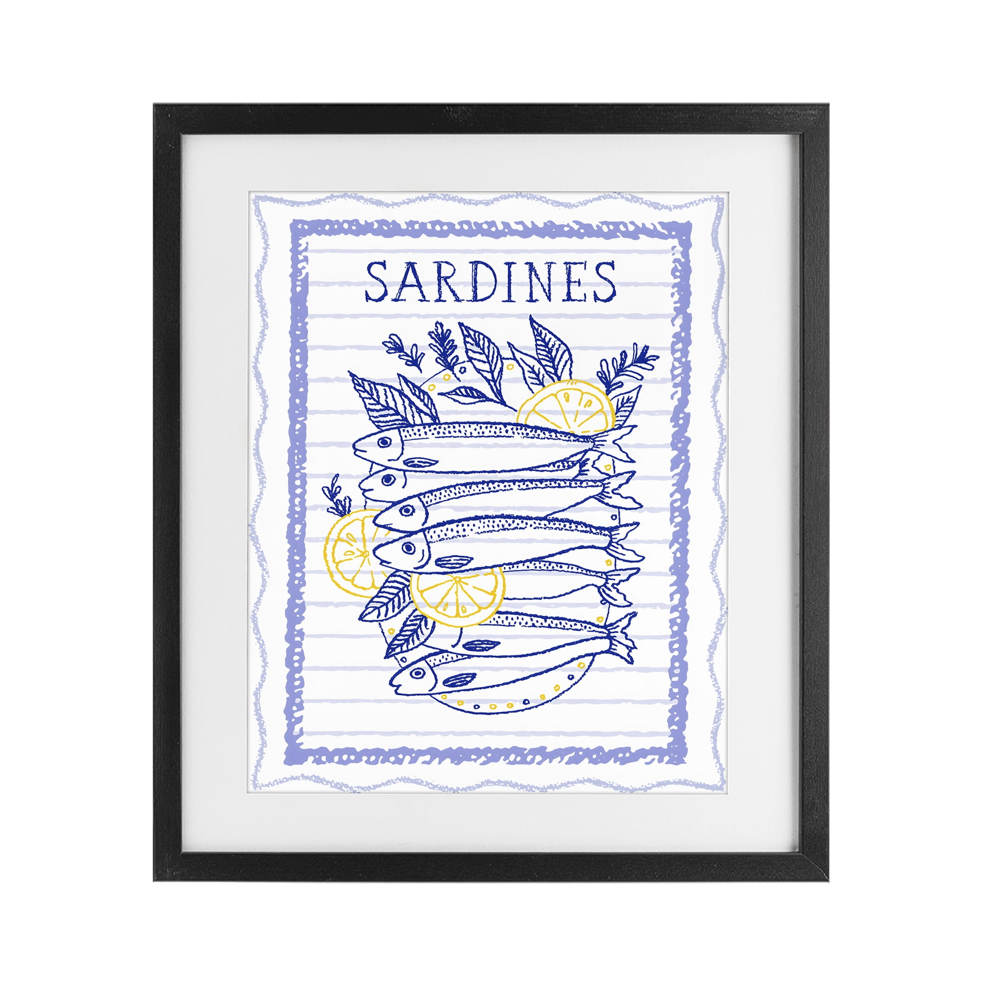 Stupell Industries Sardines Pile with Lemons Black Framed Print Under Glass, design by Creative Studio