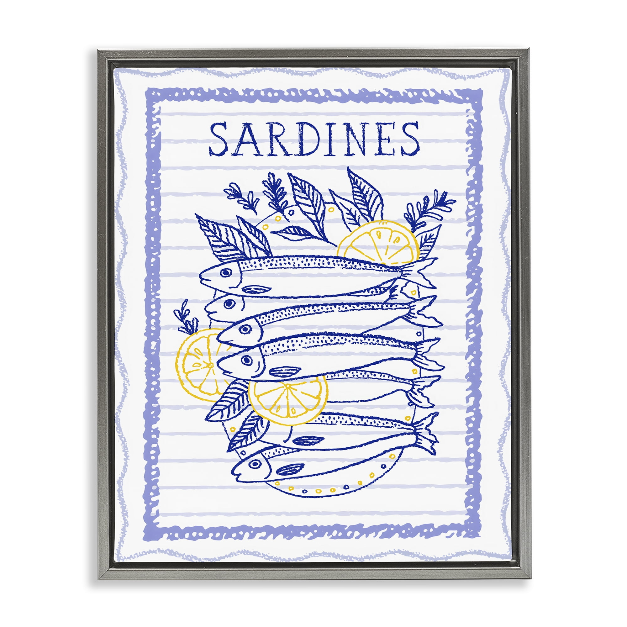Stupell Industries Sardines Pile with Lemons Gray Framed Floater Canvas Wall Art, design by Creative Studio