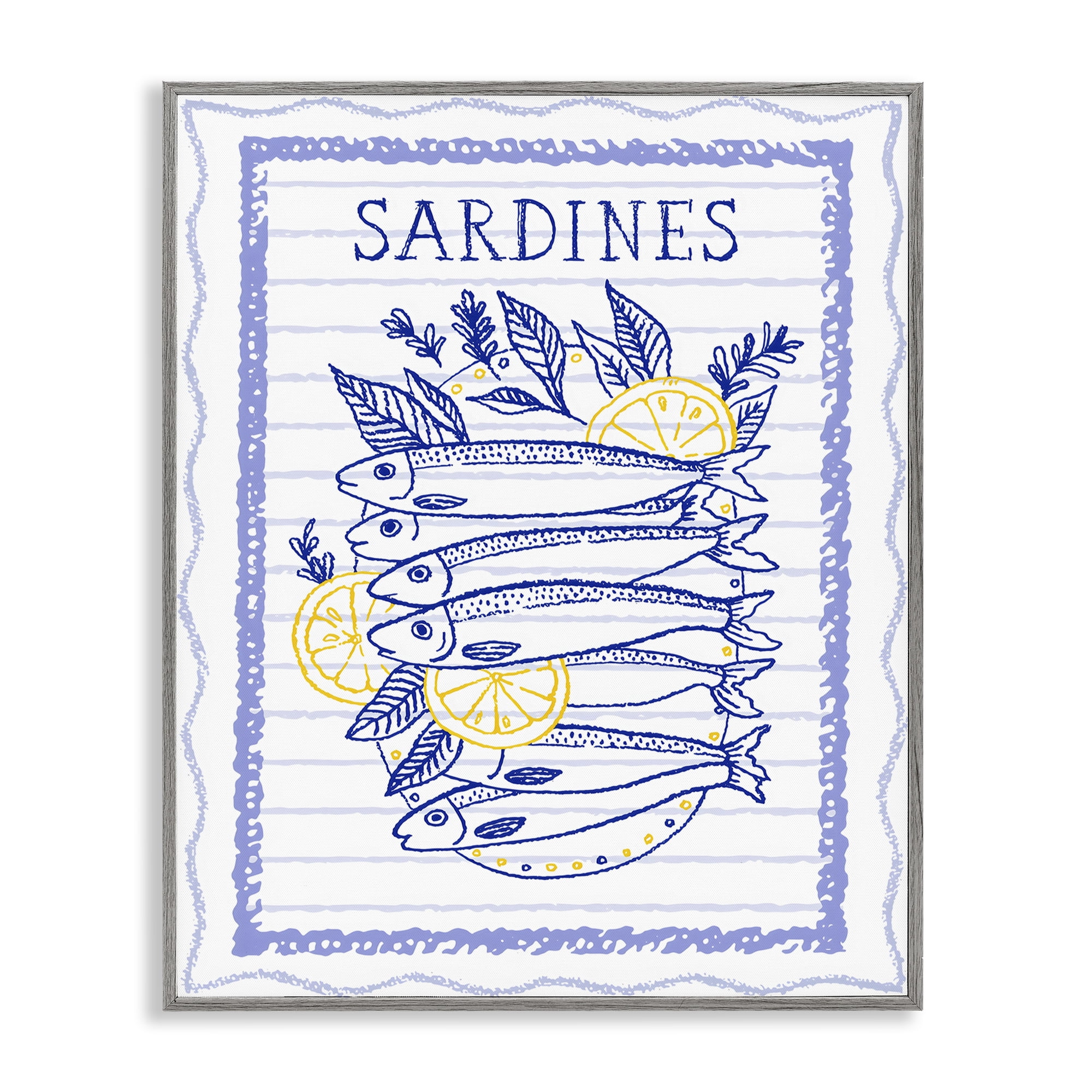 Stupell Industries Sardines Pile with Lemons Gray Framed Giclee Art, design by Creative Studio