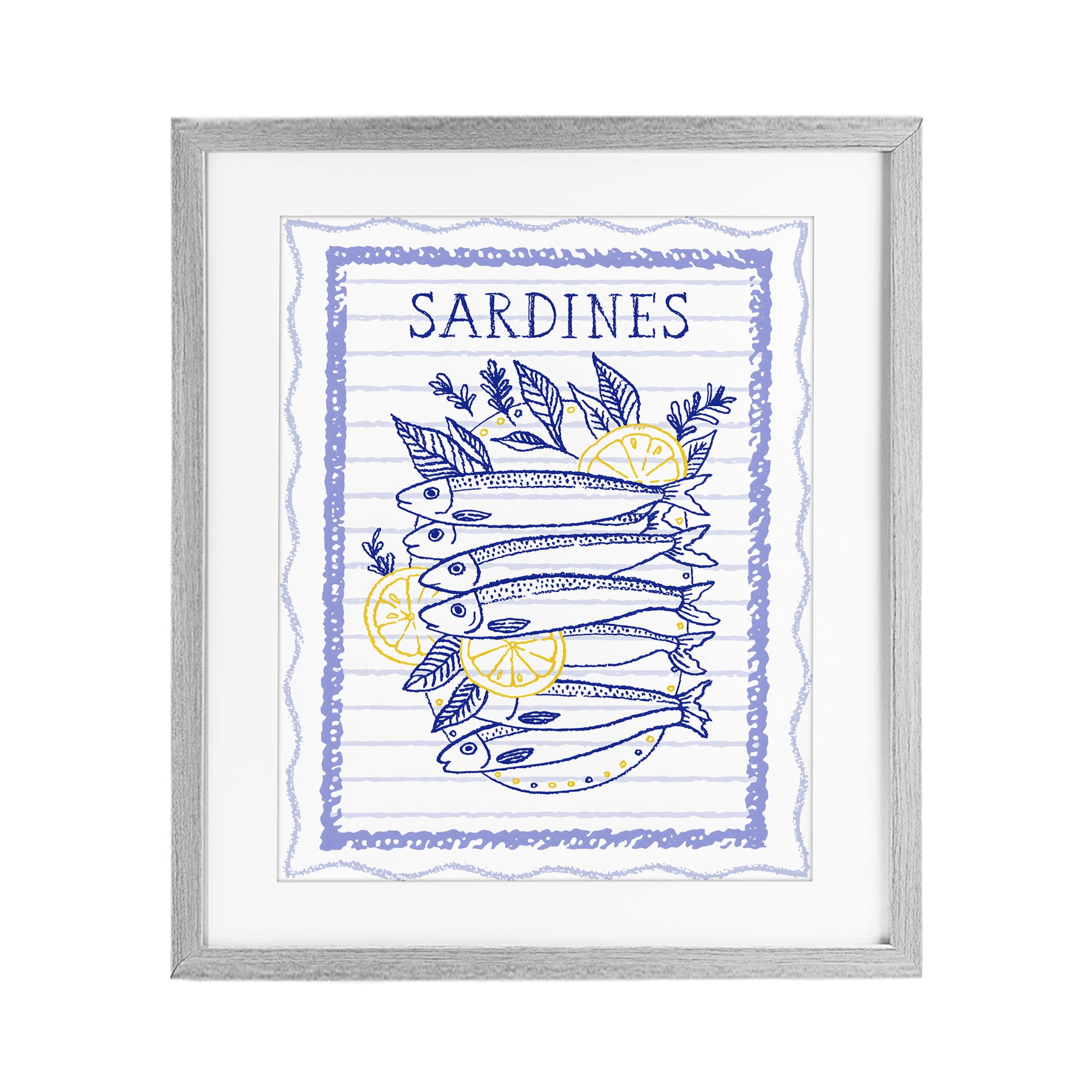 Stupell Industries Sardines Pile with Lemons Gray Framed Print Under Glass, design by Creative Studio