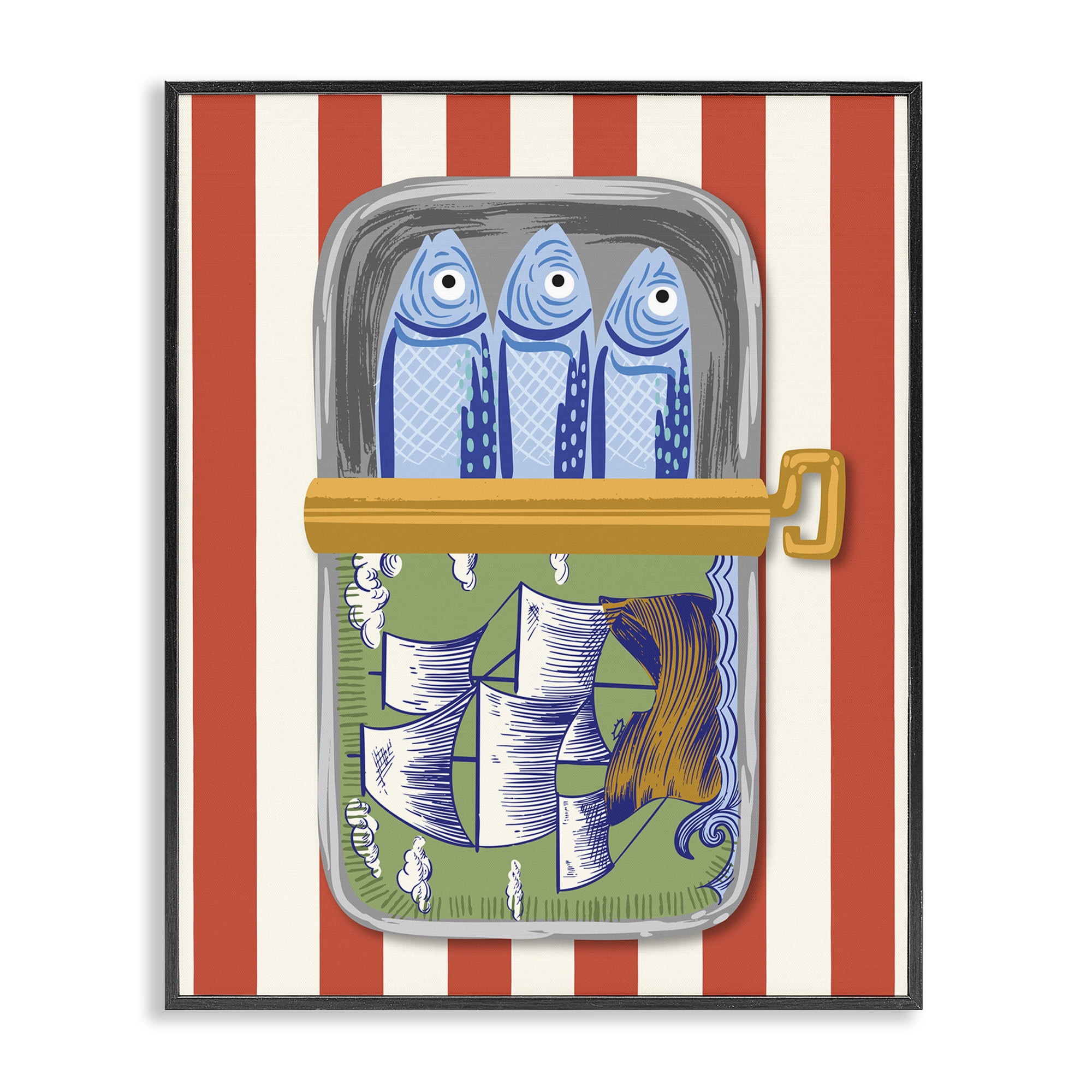 Stupell Industries Sardines with Antique Ship Black Framed Giclee Art, design by Arrolynn Weiderhold
