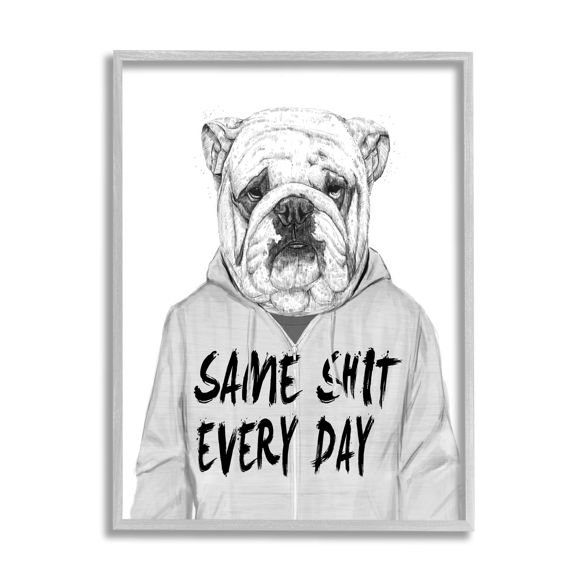 Stupell Industries Sassy Bulldog Sweater Same S* Every Day Phrase Framed Wall Art, 11 x 14, Design by Balazs Solti