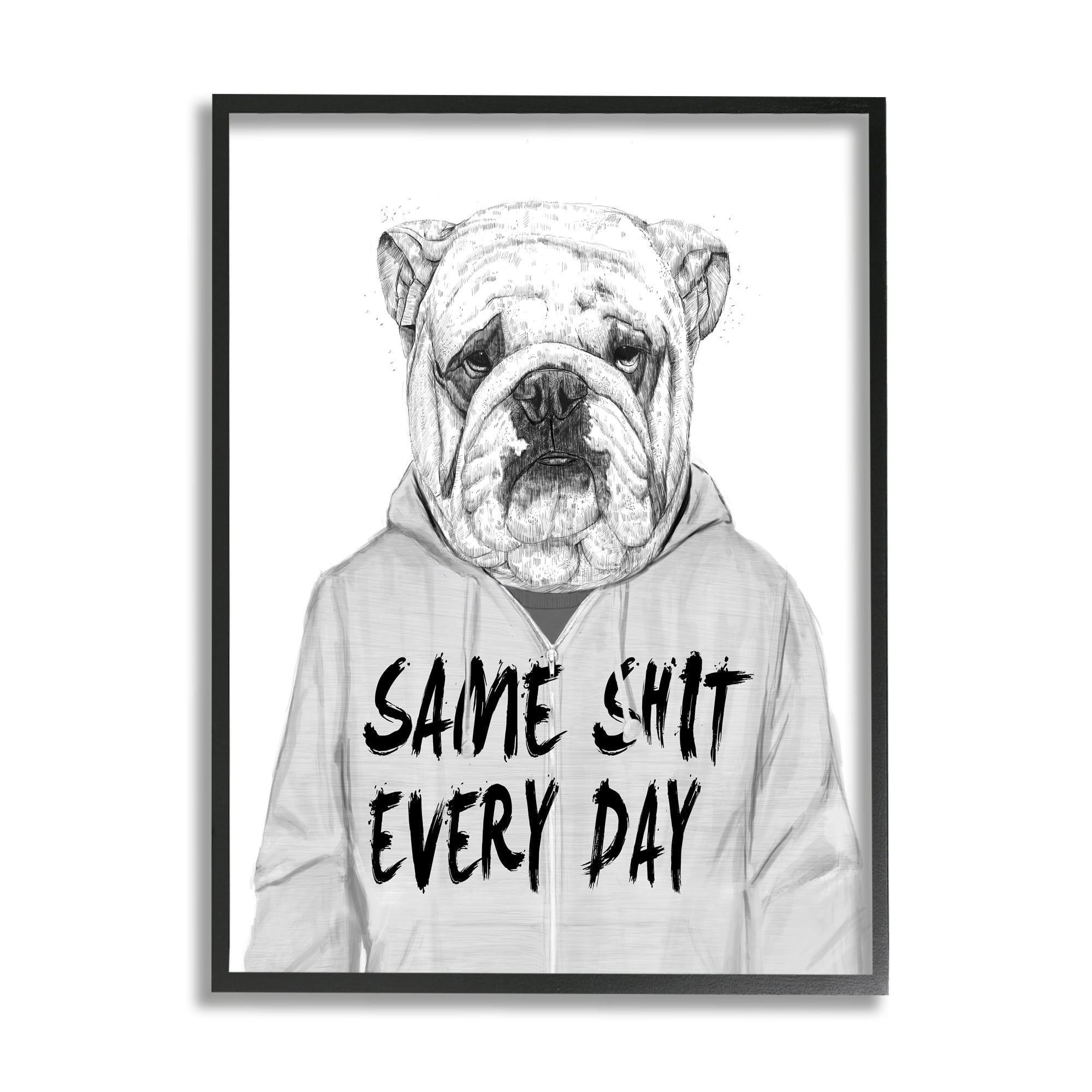 Stupell Industries Sassy Bulldog Sweater Same S* Every Day Phrase Framed Wall Art, 11 x 14, Design by Balazs Solti