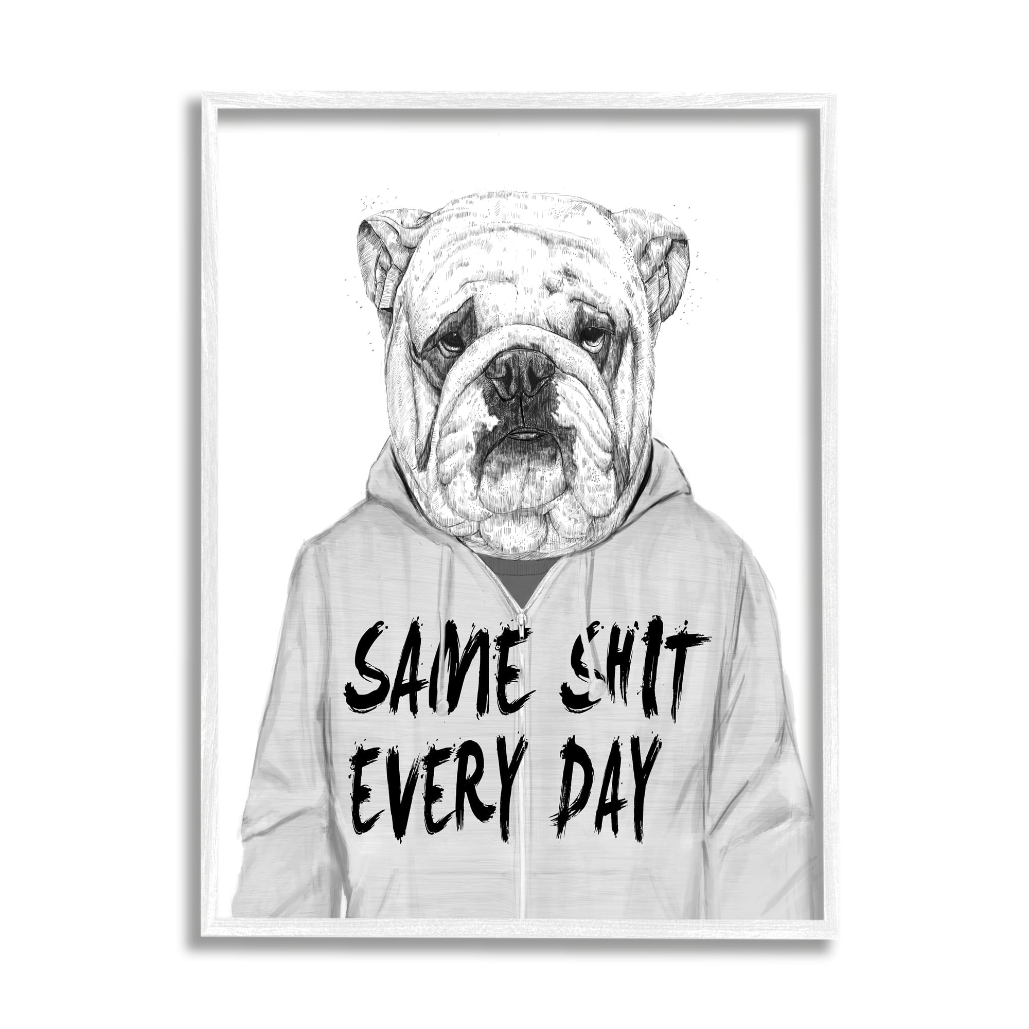 Stupell Industries Sassy Bulldog Sweater Same S* Every Day Phrase Framed Wall Art, 16 x 20, Design by Balazs Solti