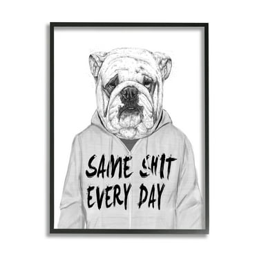 Stupell Industries Sassy Bulldog Sweater Same S* Every Day Phrase Framed Wall Art, 16 x 20, Design by Balazs Solti