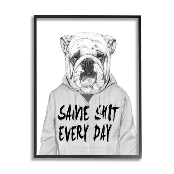 Stupell Industries Sassy Bulldog Sweater Same S* Every Day Phrase Framed Wall Art, 24 x 30, Design by Balazs Solti