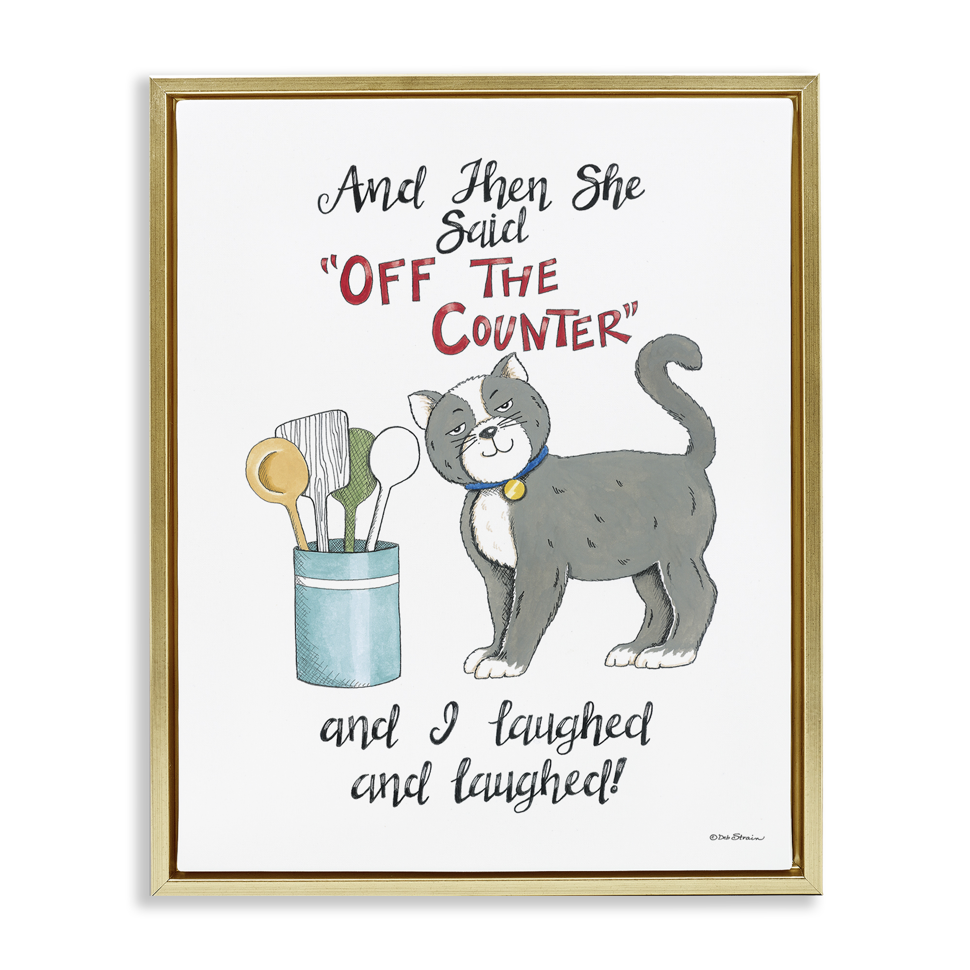 Stupell Industries Sassy Cat Humor Saying Animals Painting Gold Floater Framed Canvas Art Print Wall Art, 17 x 21