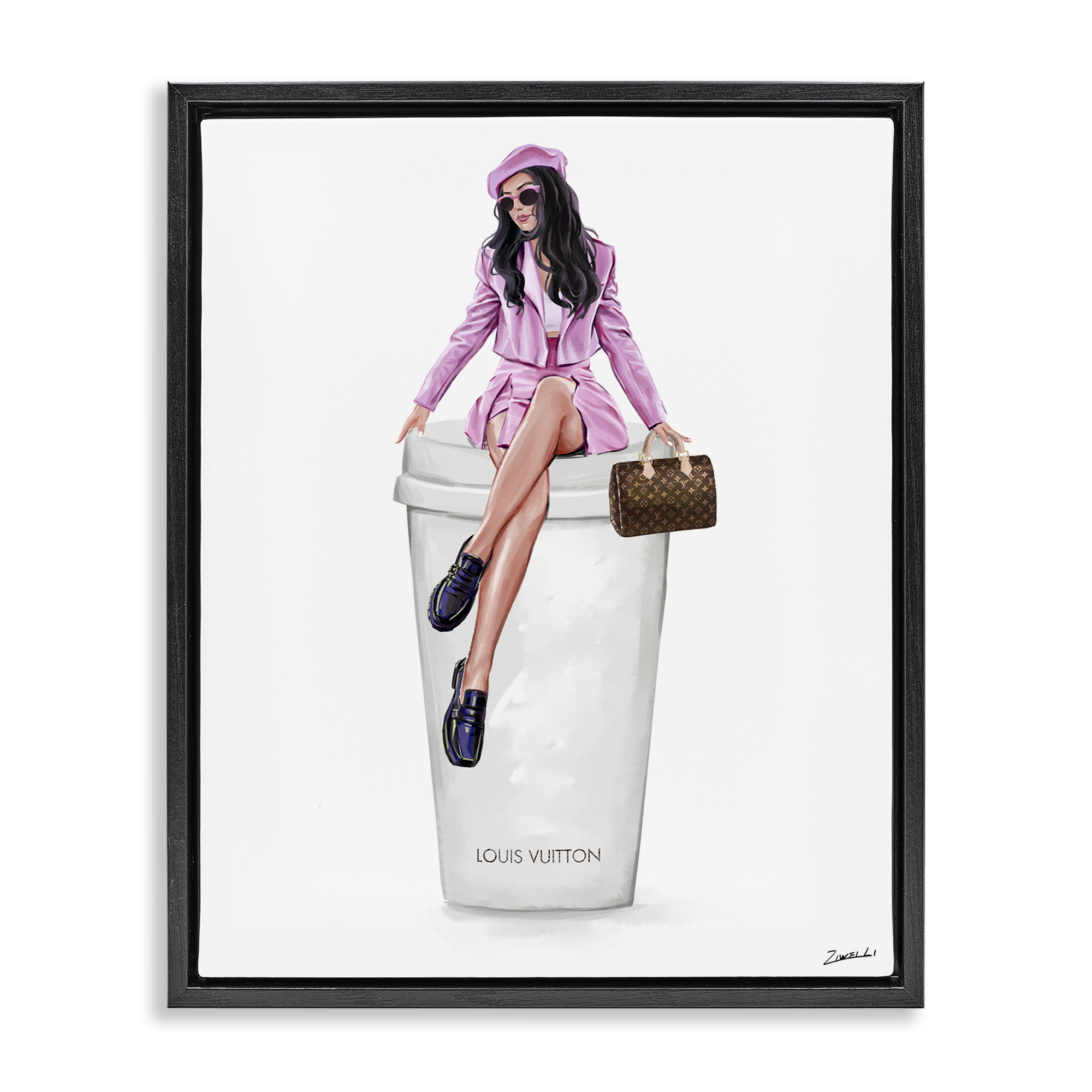 Stupell Industries Sassy Chic Fashionista People Painting Black Floater Framed Canvas Art Print Wall Art, 17 x 21