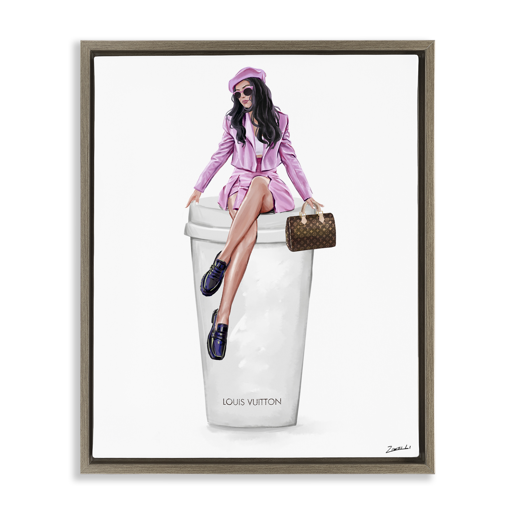 Stupell Industries Sassy Chic Fashionista People Painting Brown Floater Framed Canvas Art Print Wall Art, 17 x 21