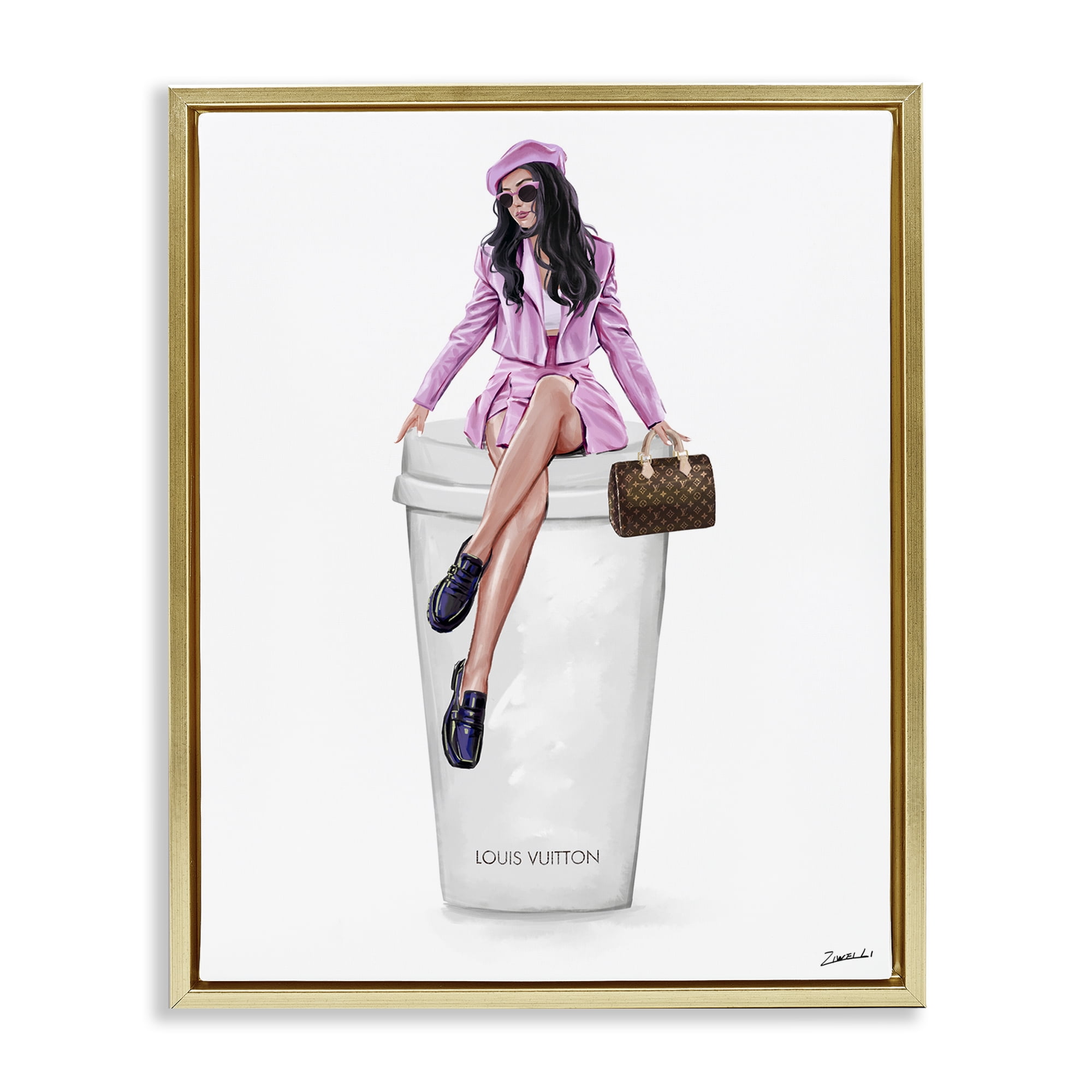 Stupell Industries Sassy Chic Fashionista People Painting Gold Floater Framed Canvas Art Print Wall Art, 25 x 31