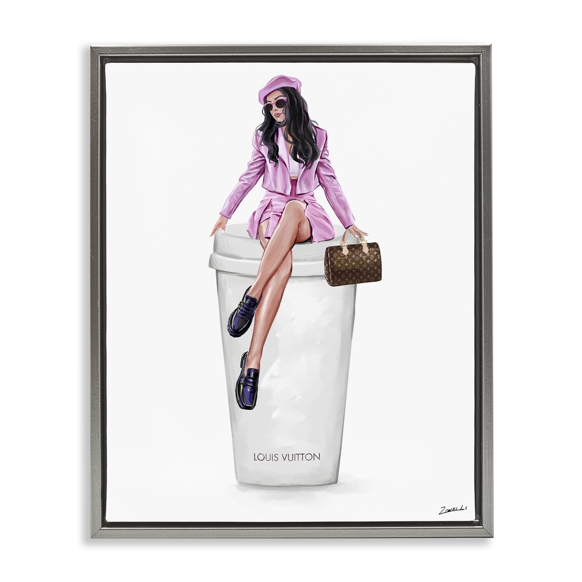 Stupell Industries Sassy Chic Fashionista People Painting Gray Floater Framed Canvas Art Print Wall Art, 25 x 31