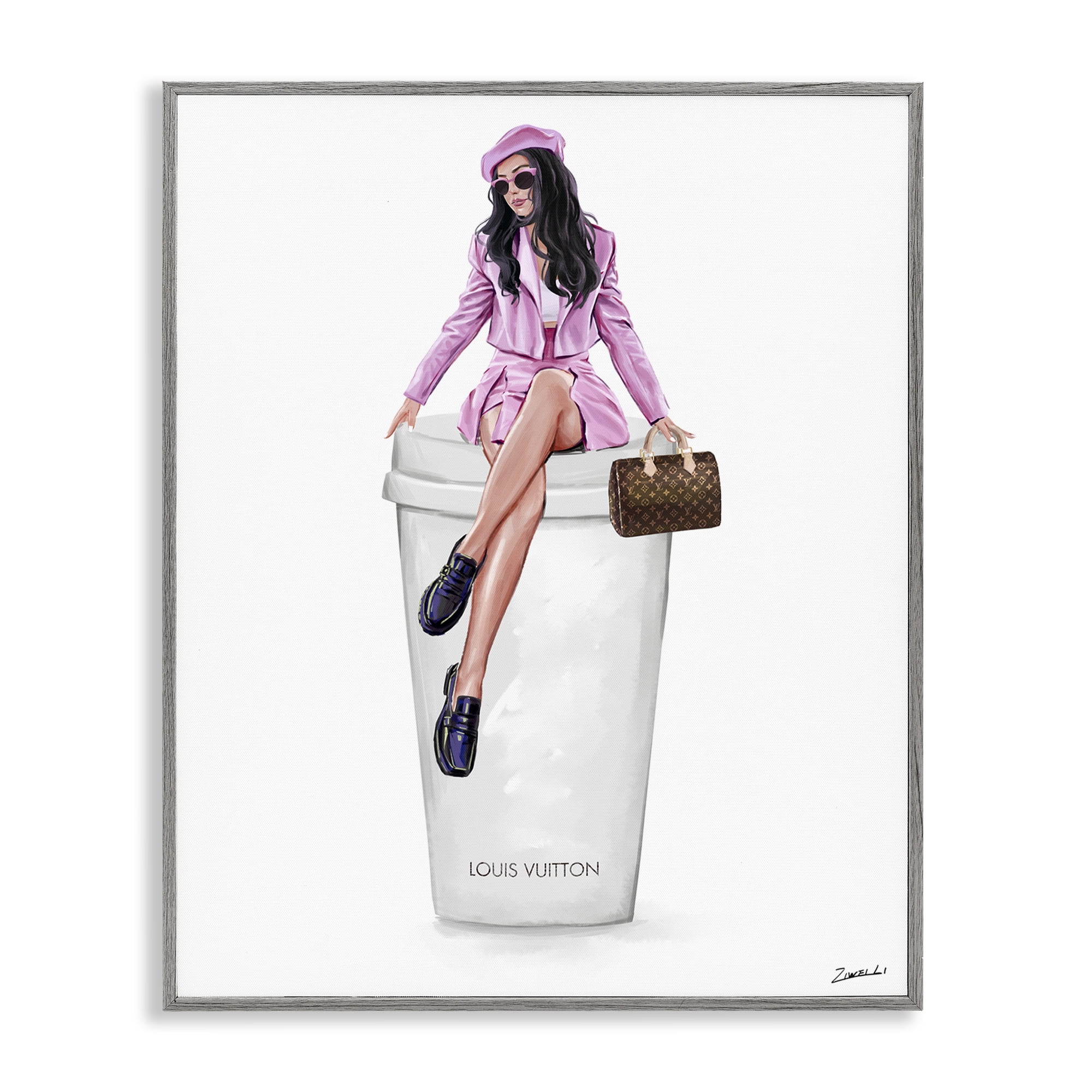 Stupell Industries Sassy Chic Fashionista People Painting Gray Framed Art Print Wall Art, 16 x 20