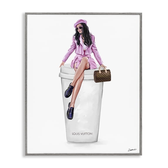 Stupell Industries Sassy Chic Fashionista People Painting Gray Framed Art Print Wall Art, 16 x 20