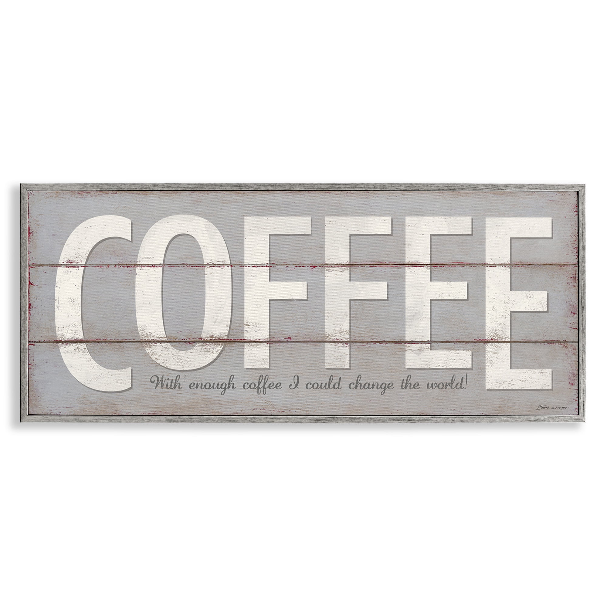 Stupell Industries Sassy Coffee Change The World Food & Beverage Painting Gray Framed Art Print Wall Art, 30 x 13