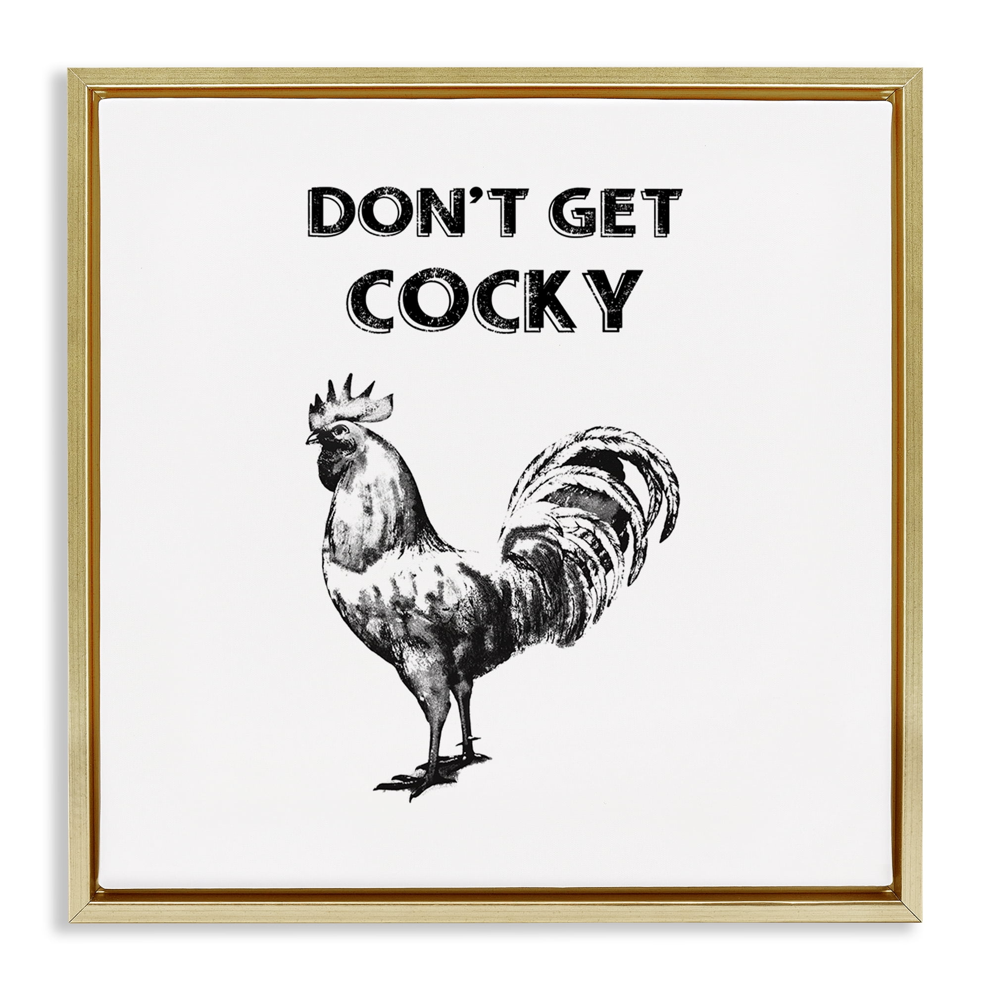 Stupell Industries Sassy Don't Get Cocky Animals Painting Gold Floater Framed Canvas Art Print Wall Art, 18 x 18