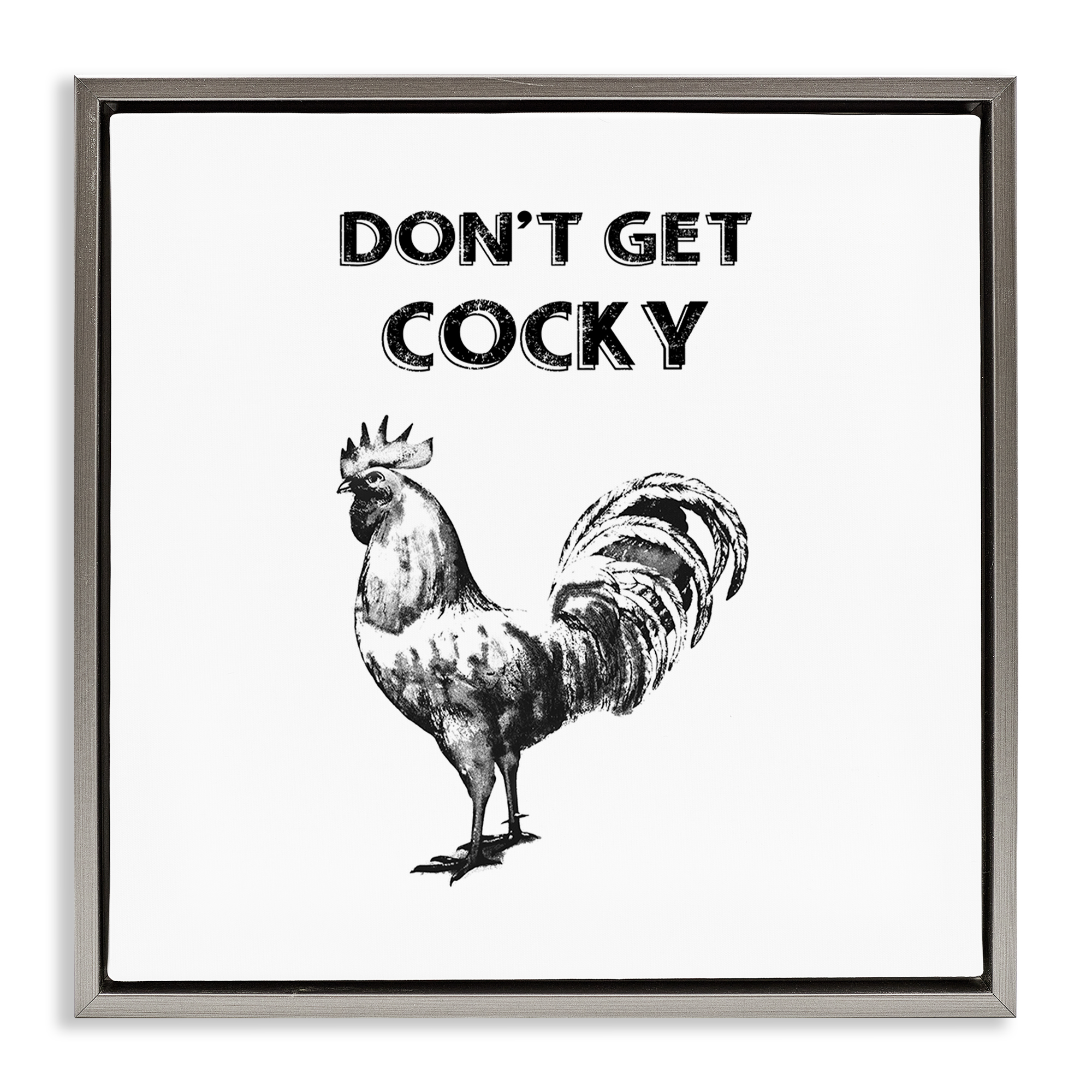 Stupell Industries Sassy Don't Get Cocky Animals Painting Gray Floater Framed Canvas Art Print Wall Art, 25 x 25