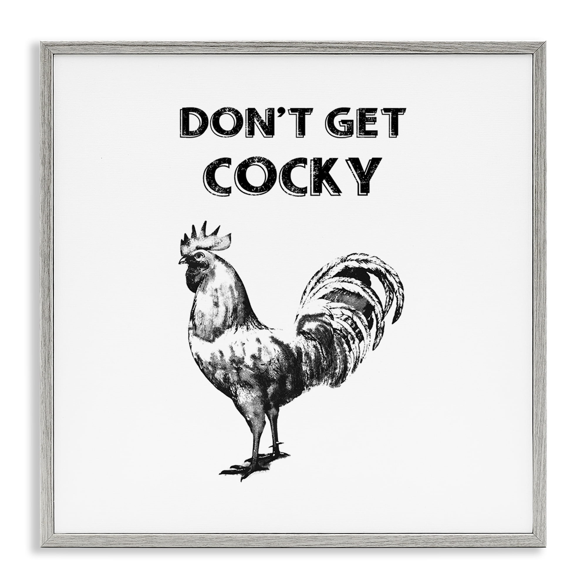 Stupell Industries Sassy Don't Get Cocky Animals Painting Gray Framed Art Print Wall Art, 17 x 17