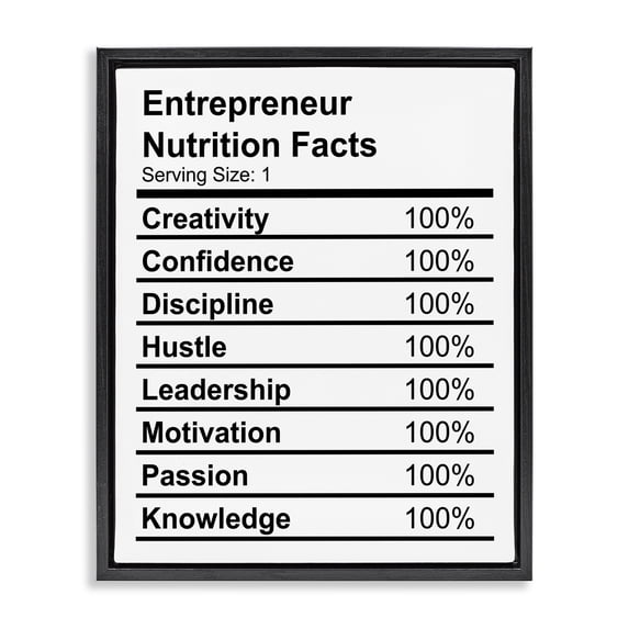 Stupell Industries Contemporary Sassy Entrepreneur Nutrition Facts Black Floating Frame Canvas Art, 17 x 21, by Lil' Rue