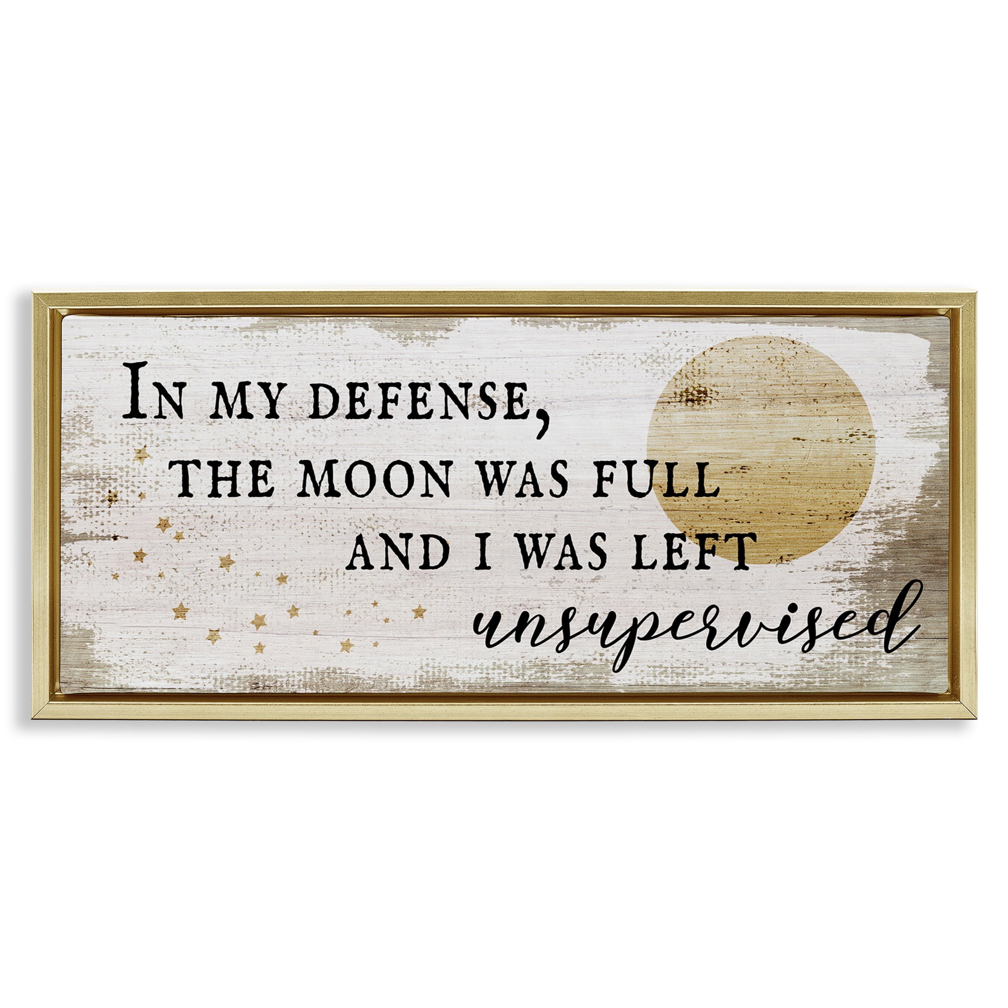 Stupell Industries Sassy Full Moon Halloween Charm Typography Painting Gold Floater Framed Canvas Art Print Wall Art, 31 x 14