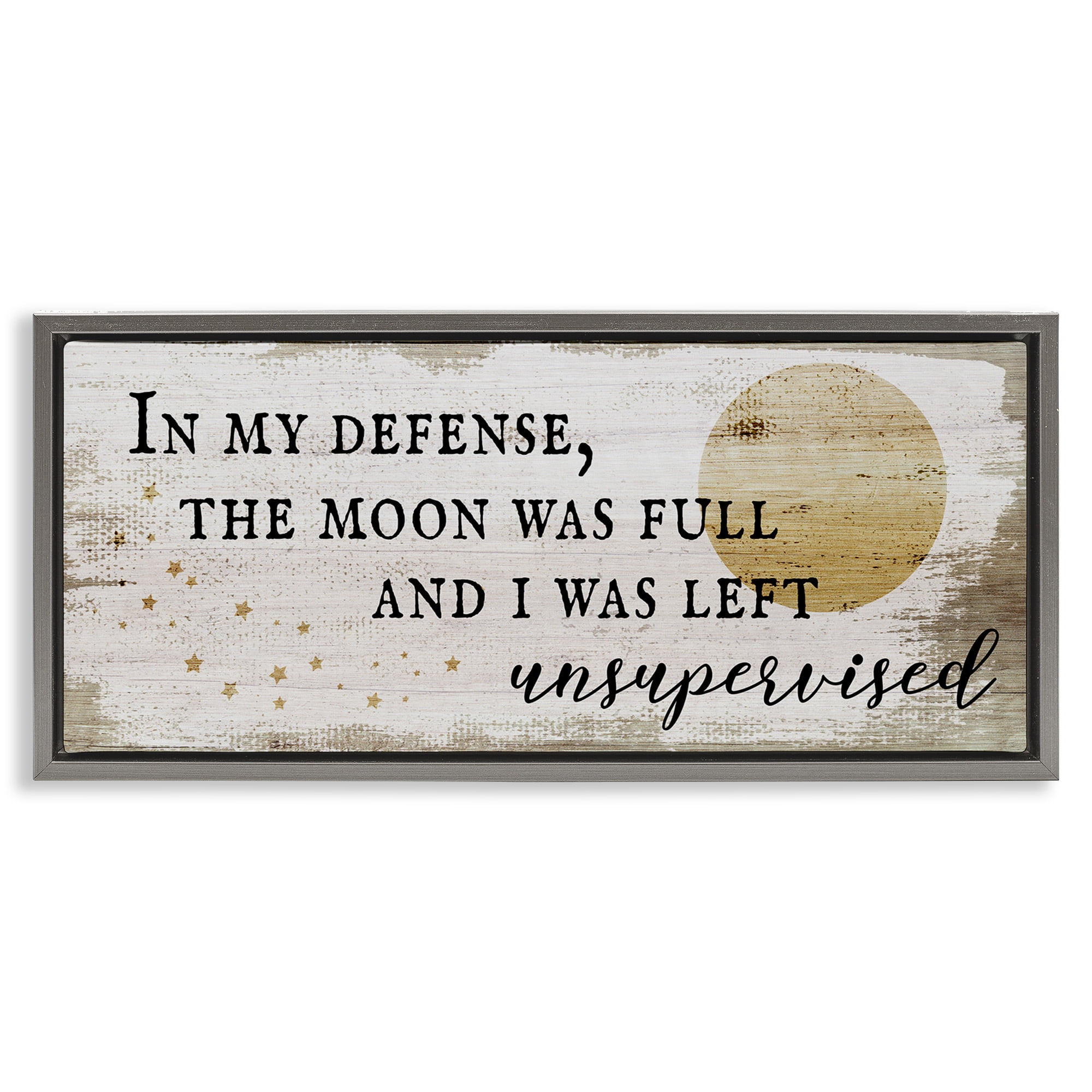 Stupell Industries Sassy Full Moon Halloween Charm Typography Painting Gray Floater Framed Canvas Art Print Wall Art, 25 x 11