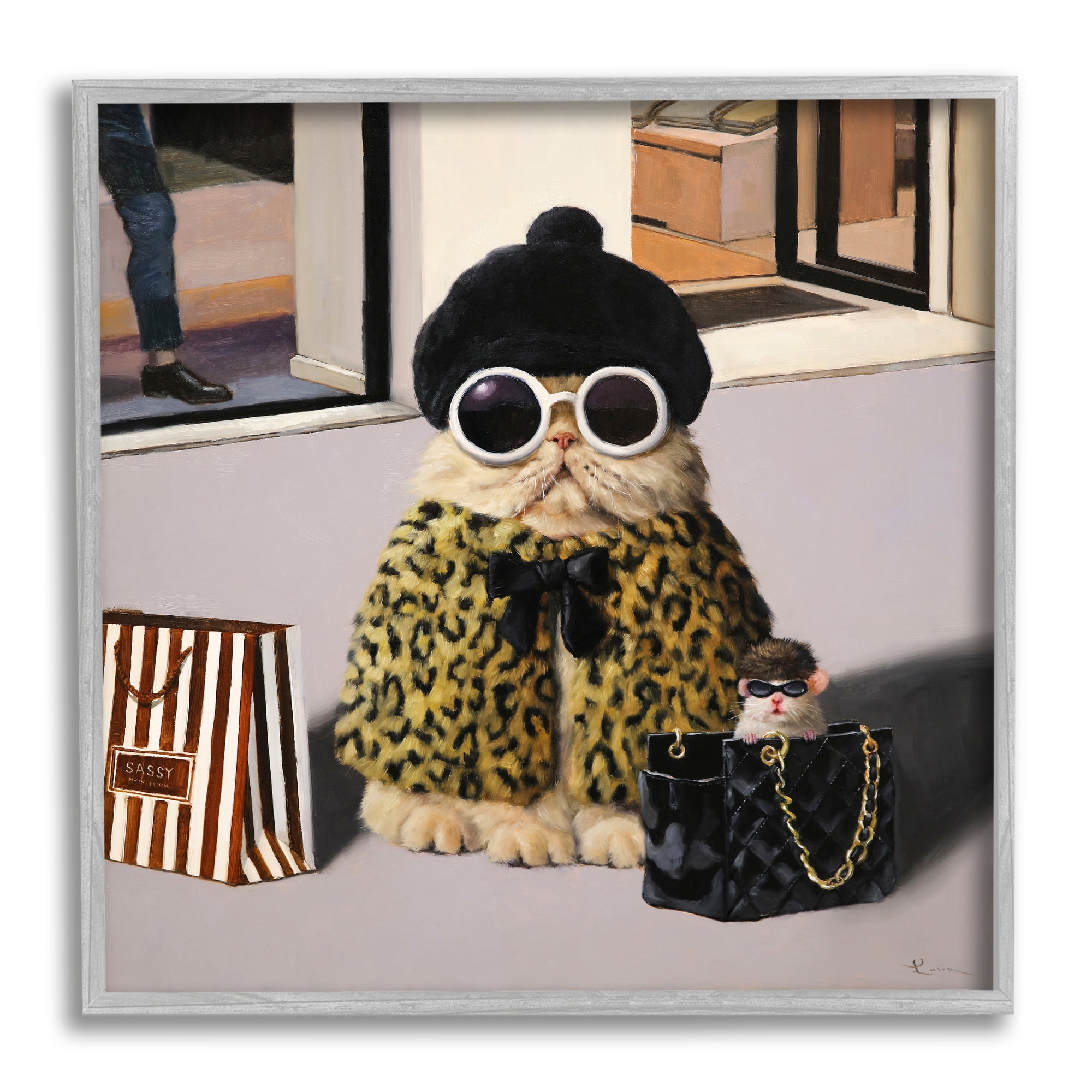 Stupell Industries Sassy Glam Cat Designer Fashion Couture Handbag , 12 x 12, Design by Lucia Heffernan