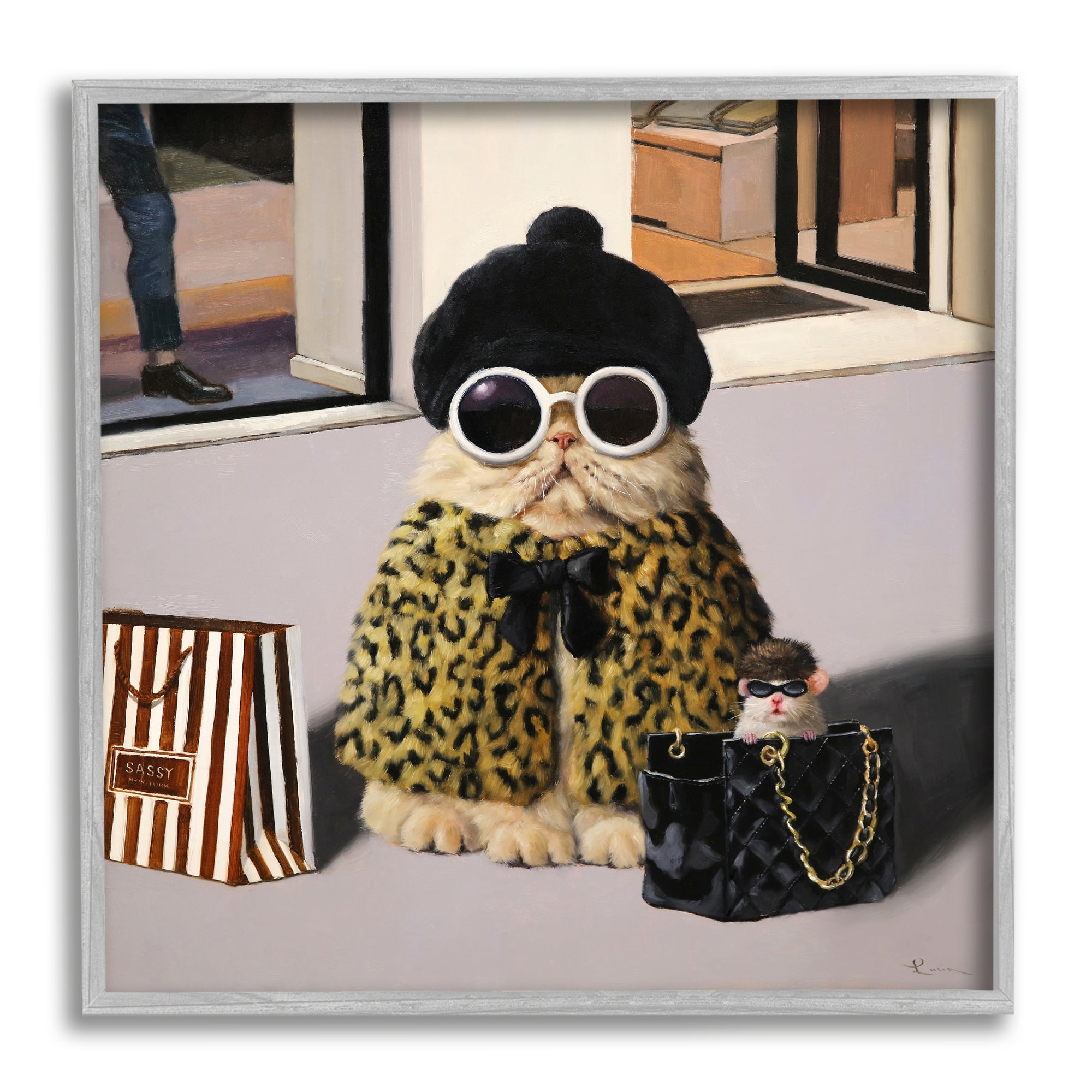 Stupell Industries Sassy Glam Cat Designer Fashion Couture Handbag , 24 x 24, Design by Lucia Heffernan