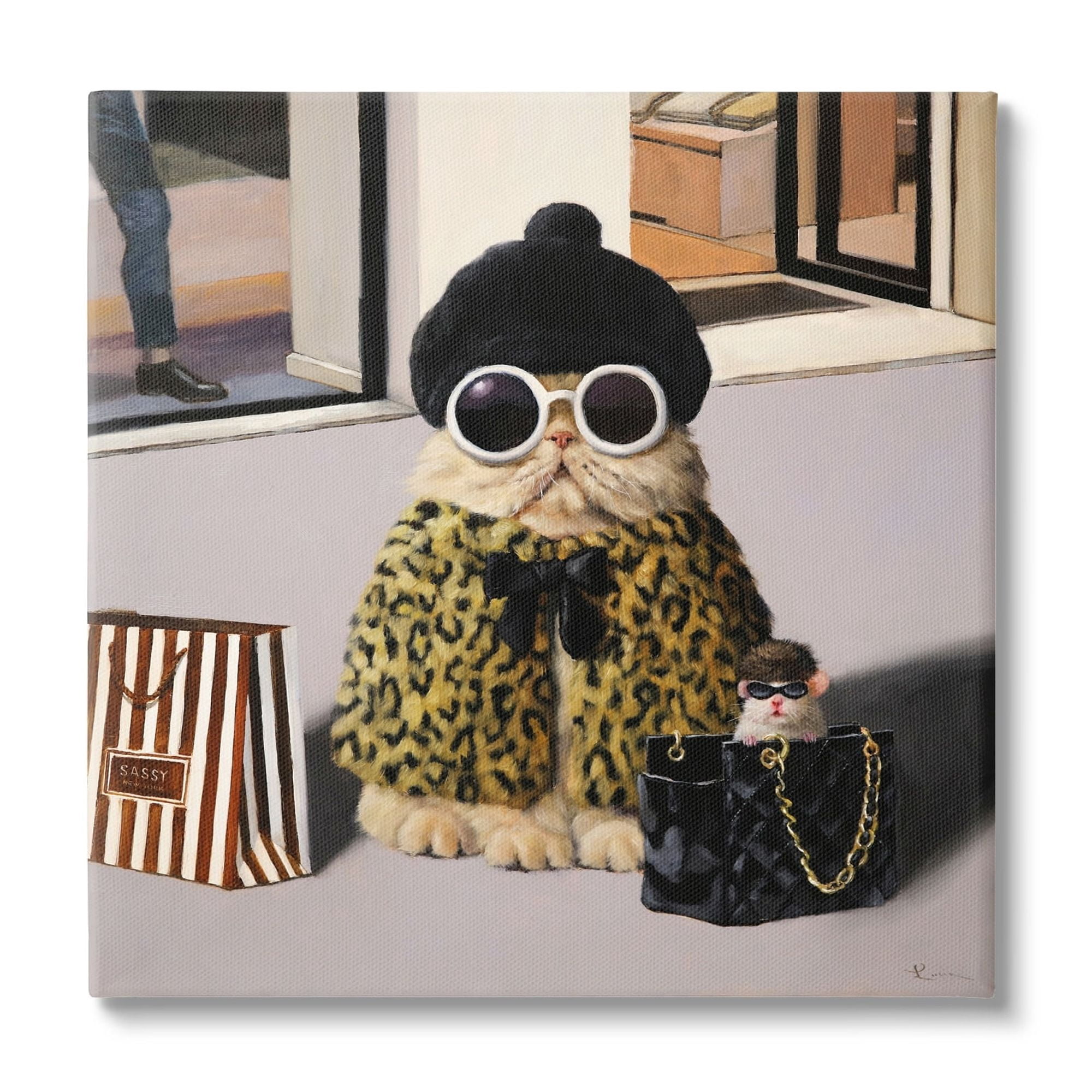 Stupell Industries Sassy Glam Cat Designer Fashion Couture Handbag Glam Painting Gallery-Wrapped Canvas Print Wall Art, 30 x 30, Design by Lucia Heffernan