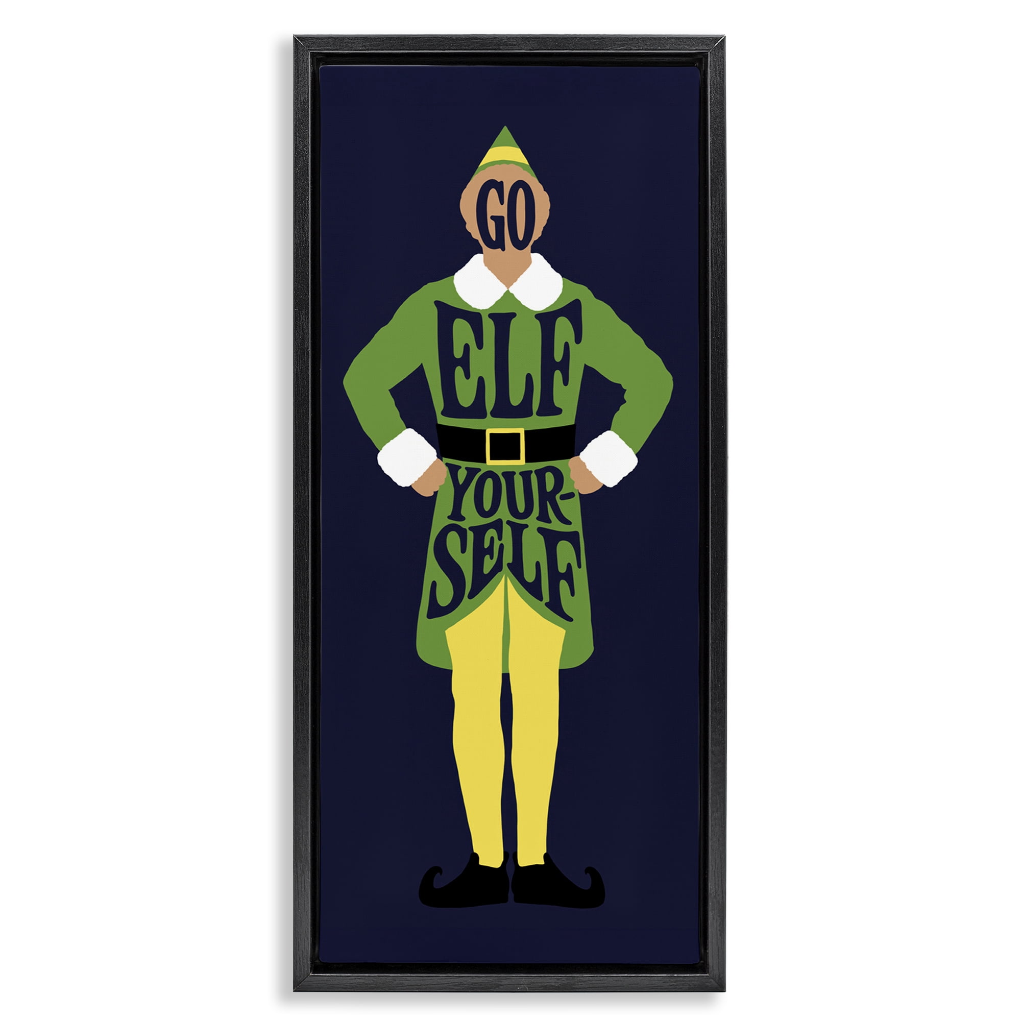 Stupell Industries Sassy Go Elf Yourself Holiday Painting Black Floater Framed Canvas Art Prints Wall Art, 11 x 25