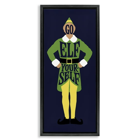 Stupell Industries Sassy Go Elf Yourself Holiday Painting Black Floater Framed Canvas Art Prints Wall Art, 11 x 25