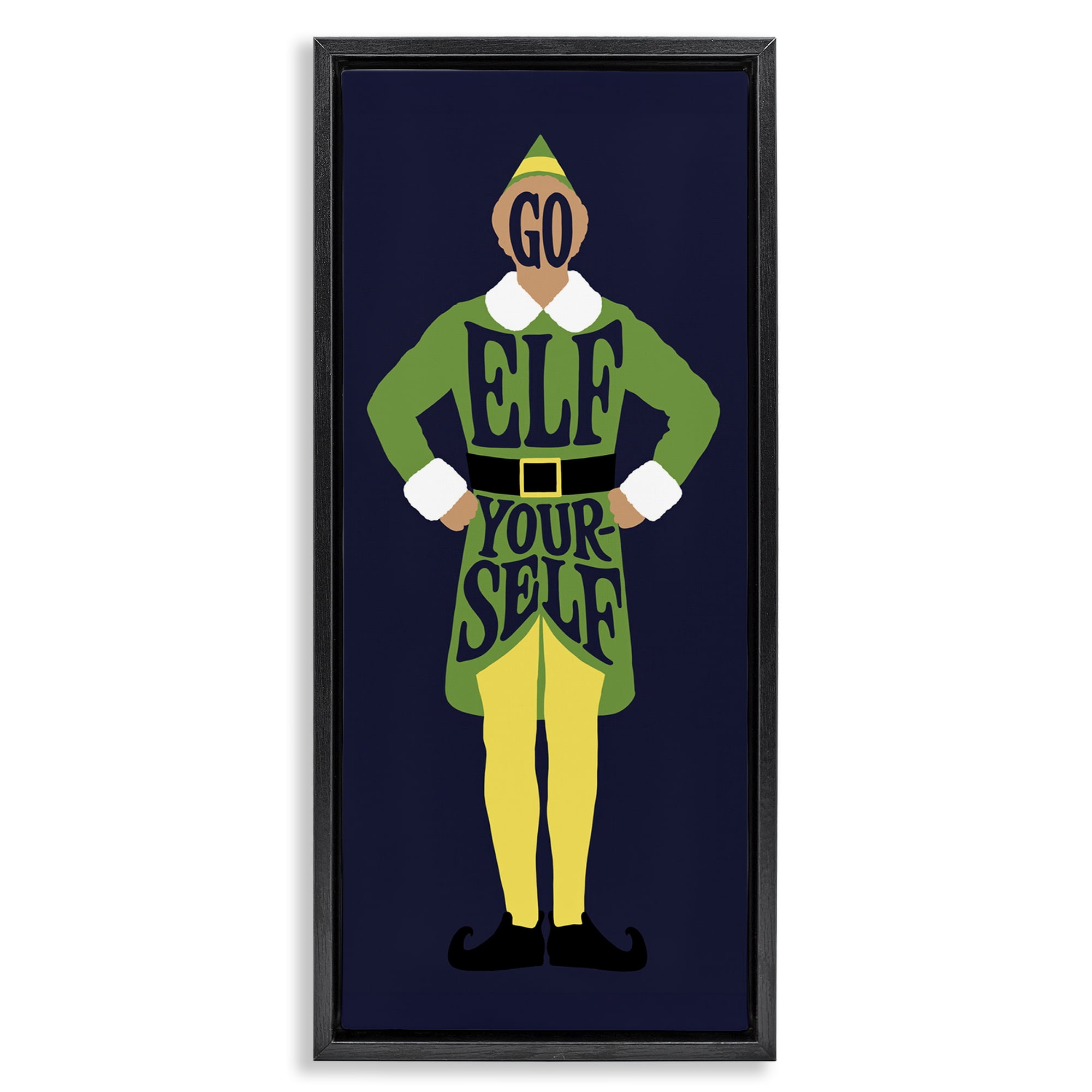 Stupell Industries Sassy Go Elf Yourself Holiday Painting Black Floater Framed Canvas Art Prints Wall Art, 15 x 31