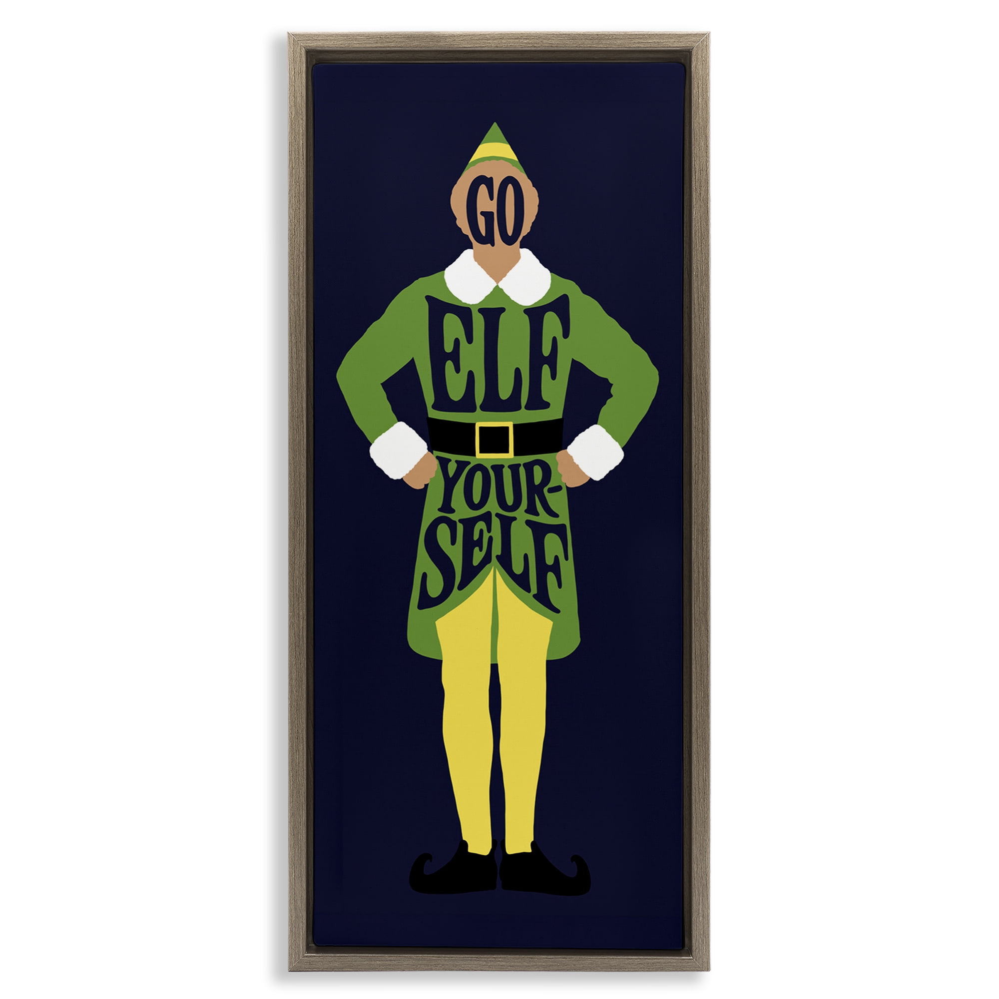 Stupell Industries Sassy Go Elf Yourself Holiday Painting Brown Floater Framed Canvas Art Prints Wall Art, 11 x 25