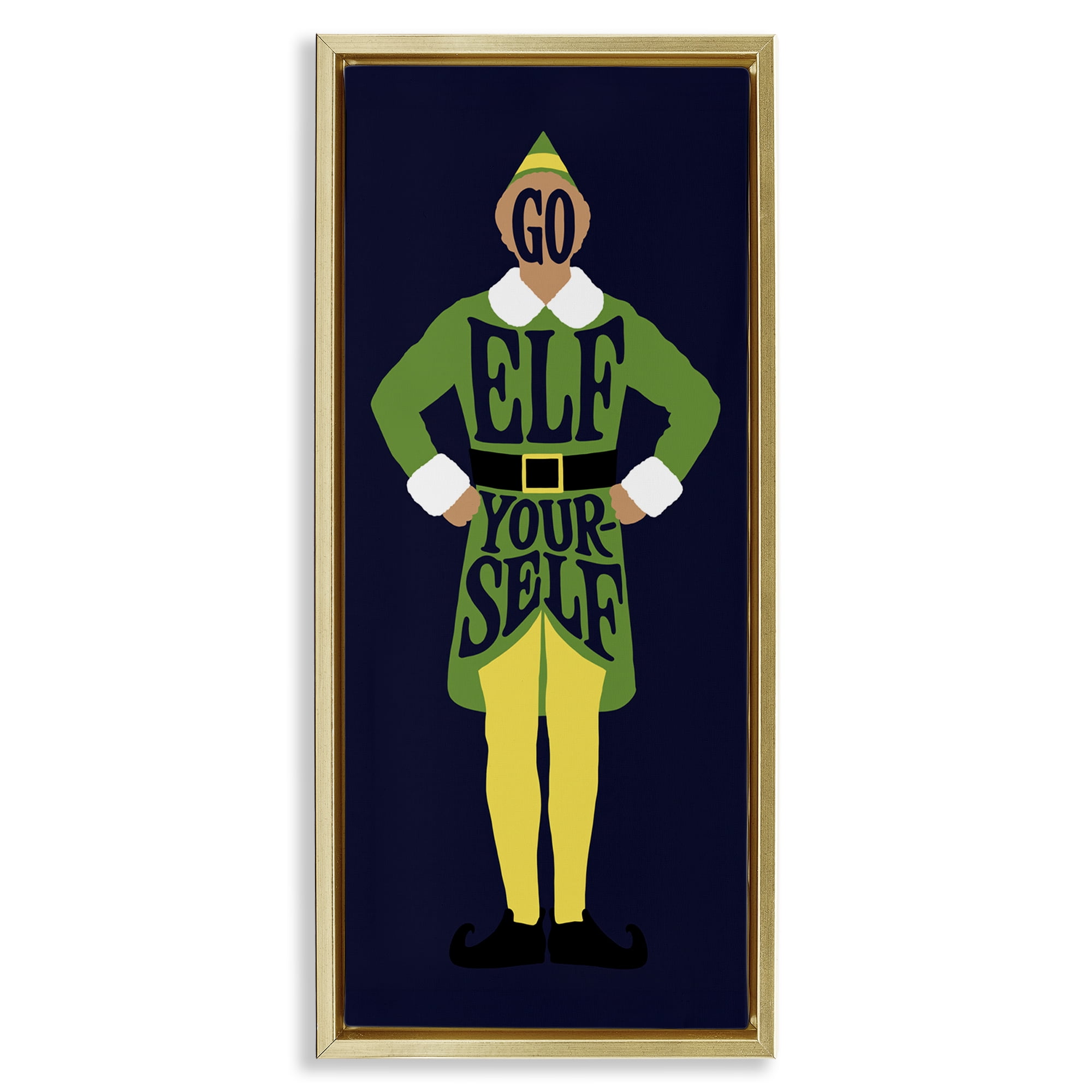 Stupell Industries Sassy Go Elf Yourself Holiday Painting Gold Floater Framed Canvas Art Prints Wall Art, 15 x 31