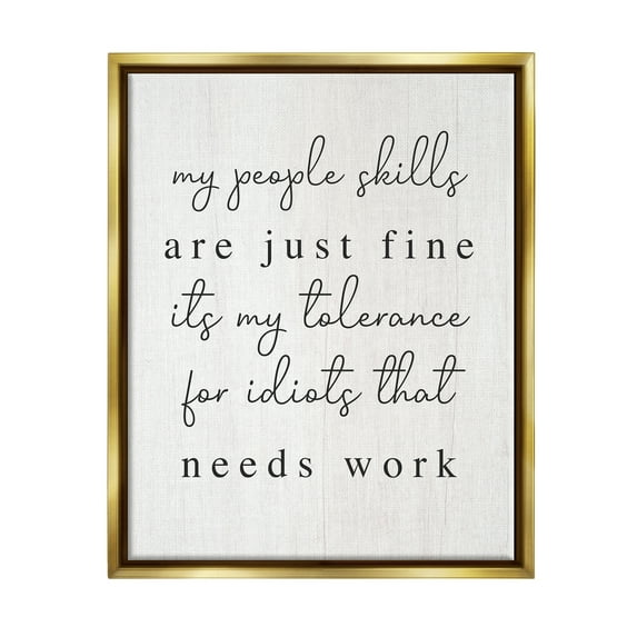 Stupell Industries Sassy People Skills Phrase Inspirational Painting Gold Floater Framed Canvas Art Print Wall Art, 17 x 21