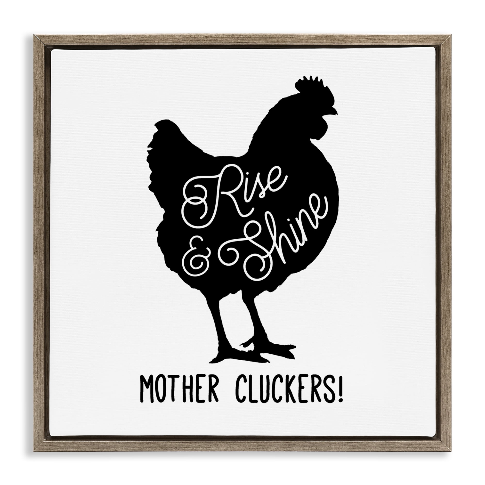 Stupell Industries Sassy Rise & Shine Rooster Animals Painting Brown Floater Framed Canvas Art Print Wall Art, 25 x 25