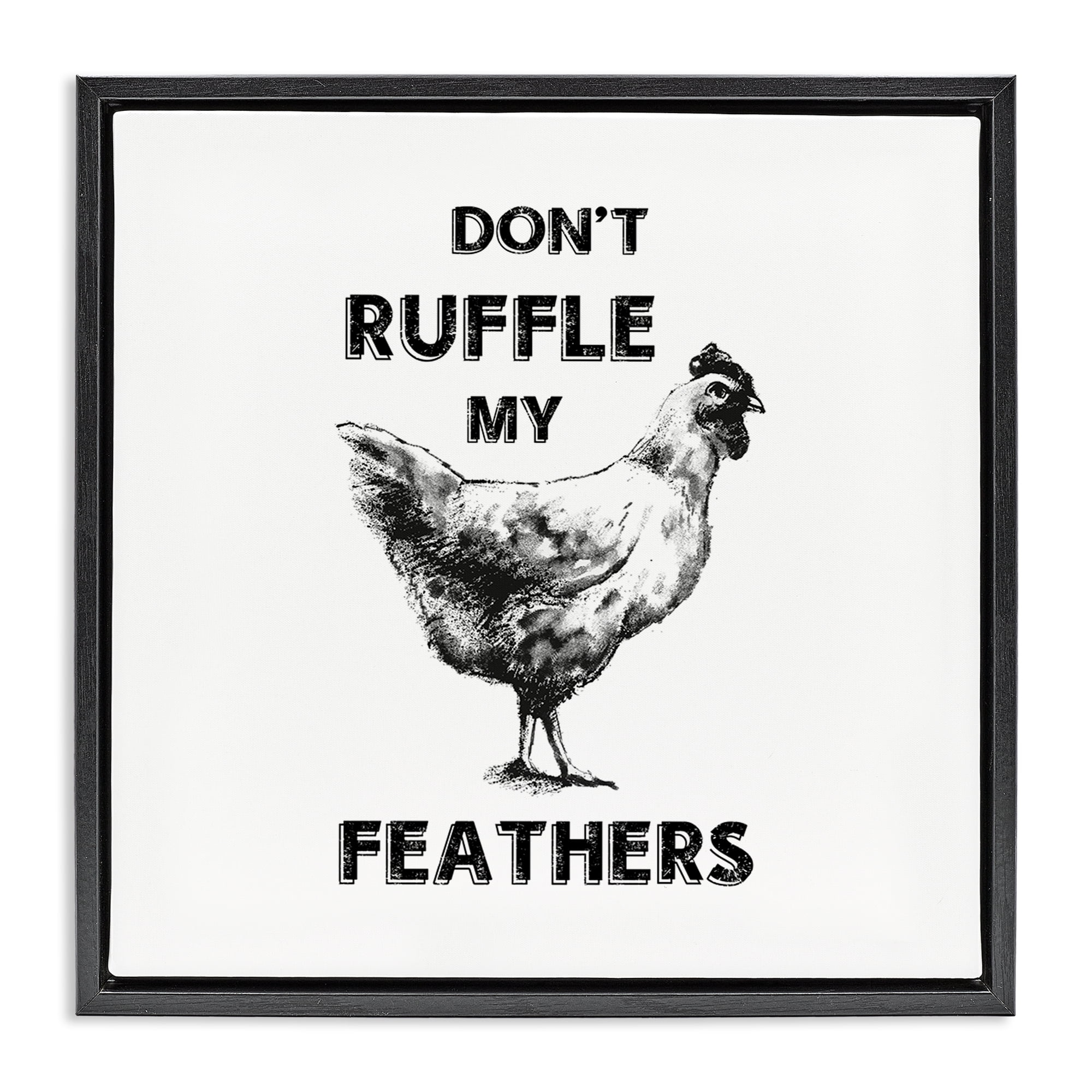 Stupell Industries Sassy Rooster Ruffled Feathers Animals Painting Black Floater Framed Canvas Art Print Wall Art, 18 x 18