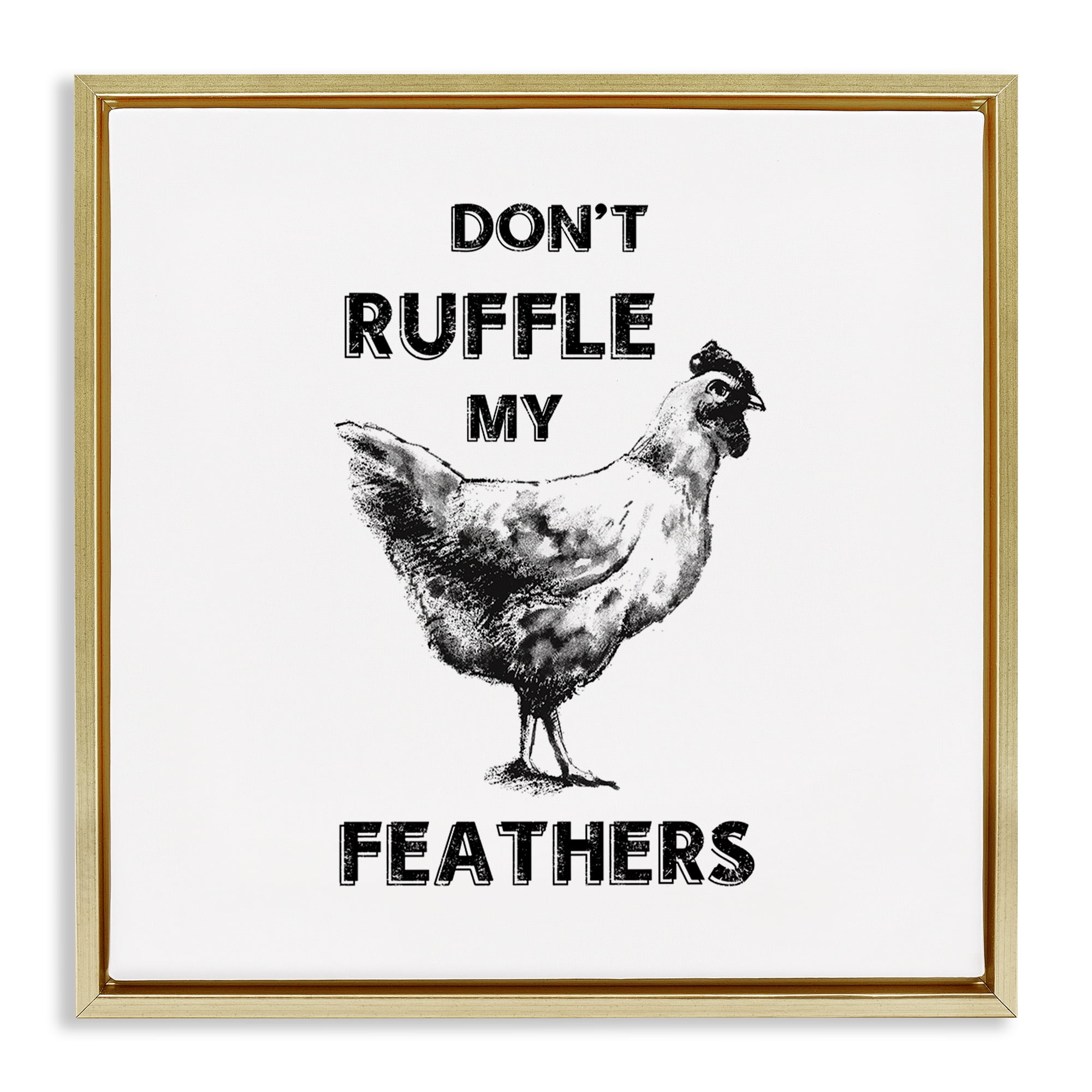 Stupell Industries Sassy Rooster Ruffled Feathers Animals Painting Gold Floater Framed Canvas Art Print Wall Art, 18 x 18