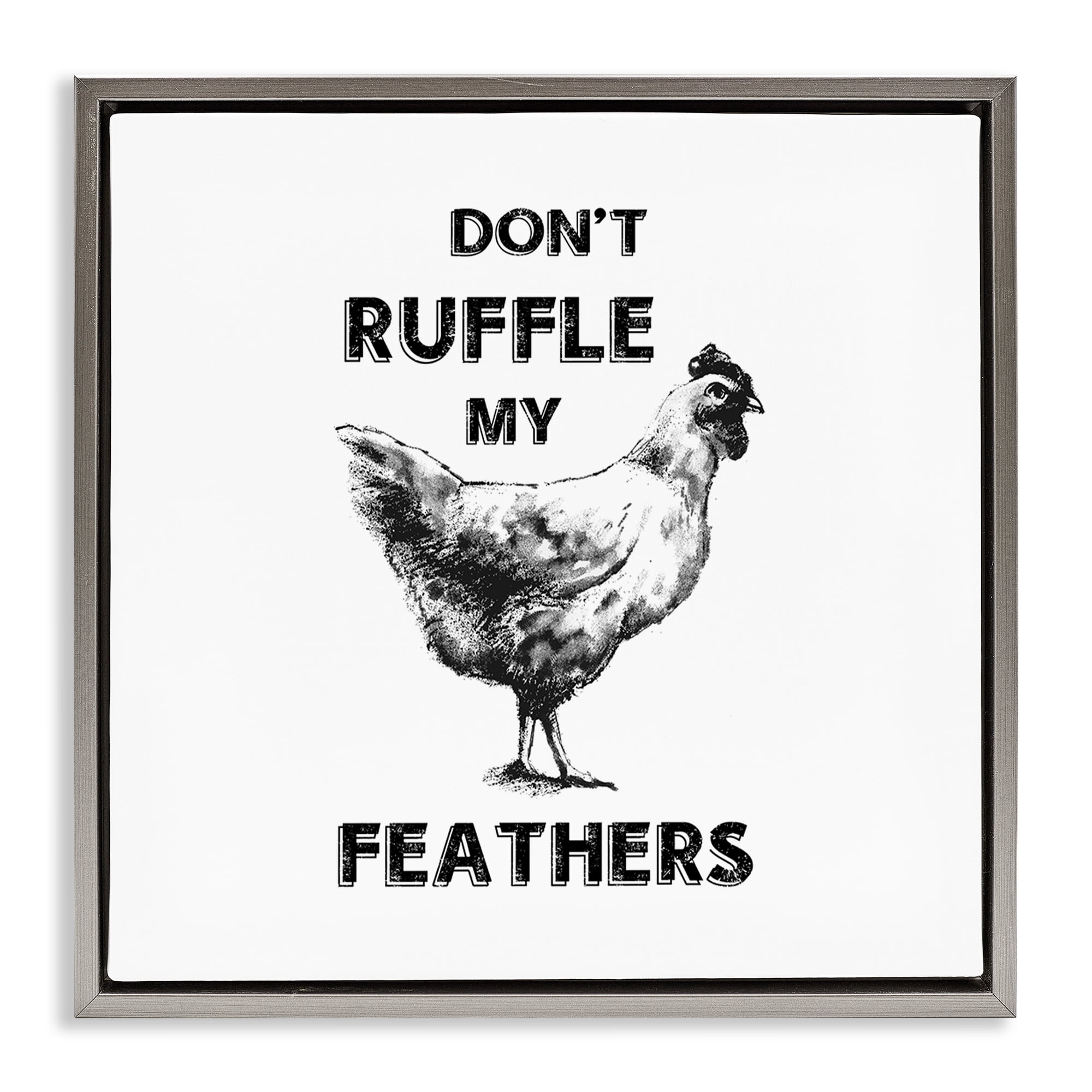 Stupell Industries Sassy Rooster Ruffled Feathers Animals Painting Gray Floater Framed Canvas Art Print Wall Art, 18 x 18