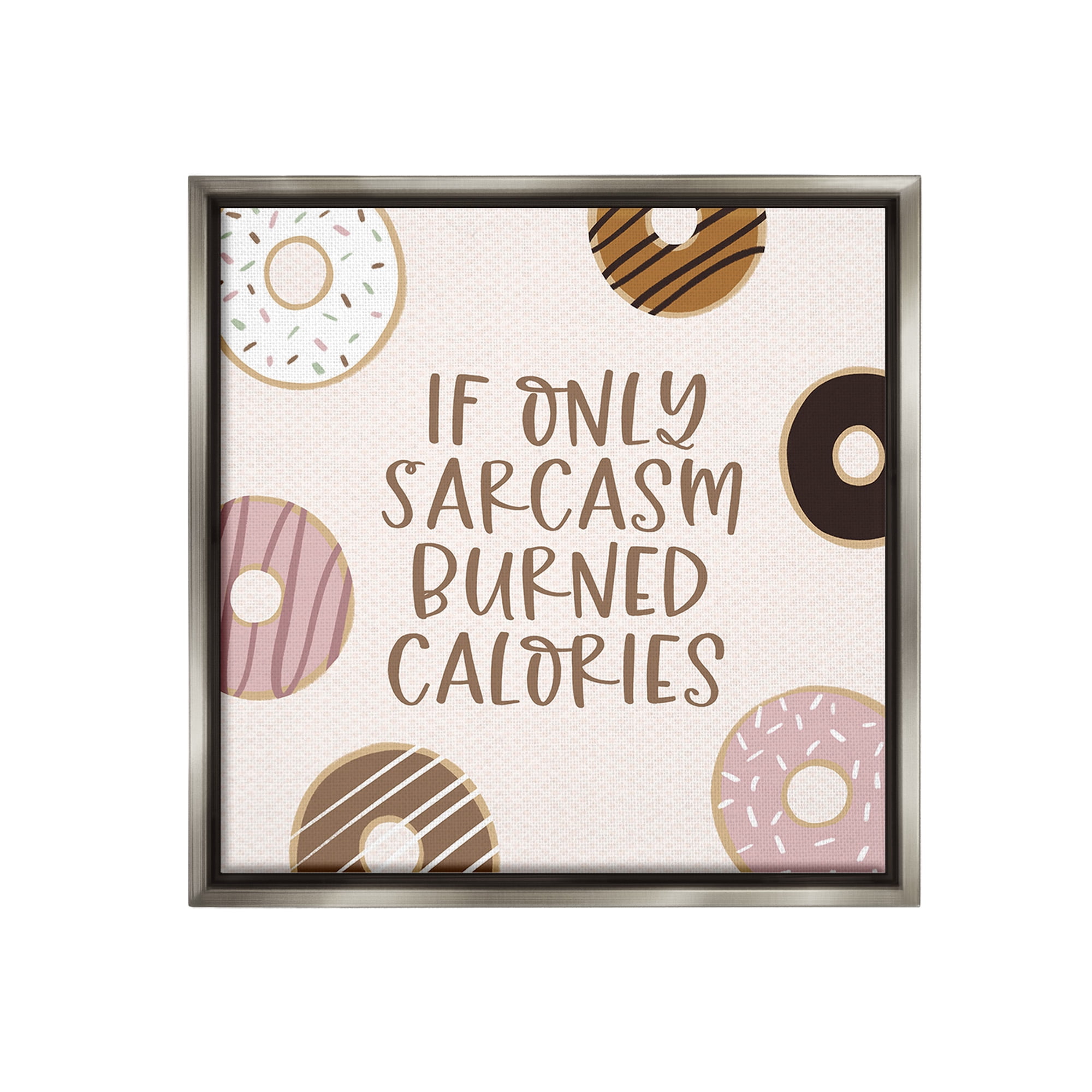 Stupell Industries Sassy Sarcasm Burning Calories Food & Beverage Painting Gray Floater Framed Canvas Art Print Wall Art, 18 x 18