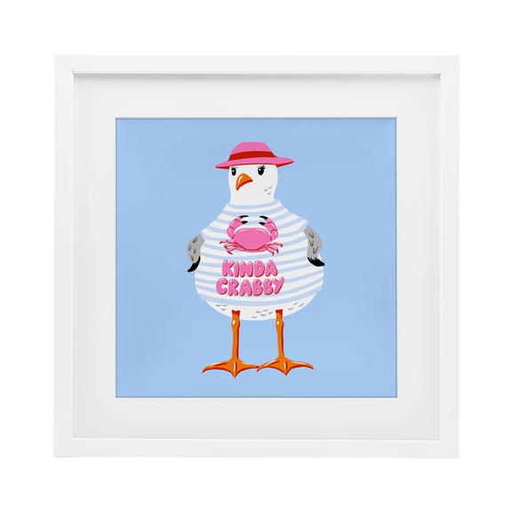 Stupell Industries Sassy Seagull Kinda Crabby White Framed Print Under Glass design by Bex Morley Design, 13 x 13