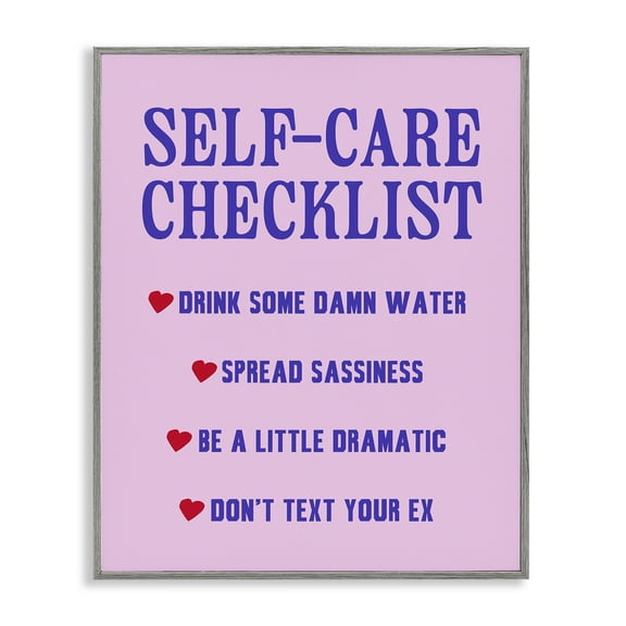 Stupell Industries Sassy Self Care Checklist Text & Numbers Painting Gray Framed Art Print Wall Art, 24 x 30