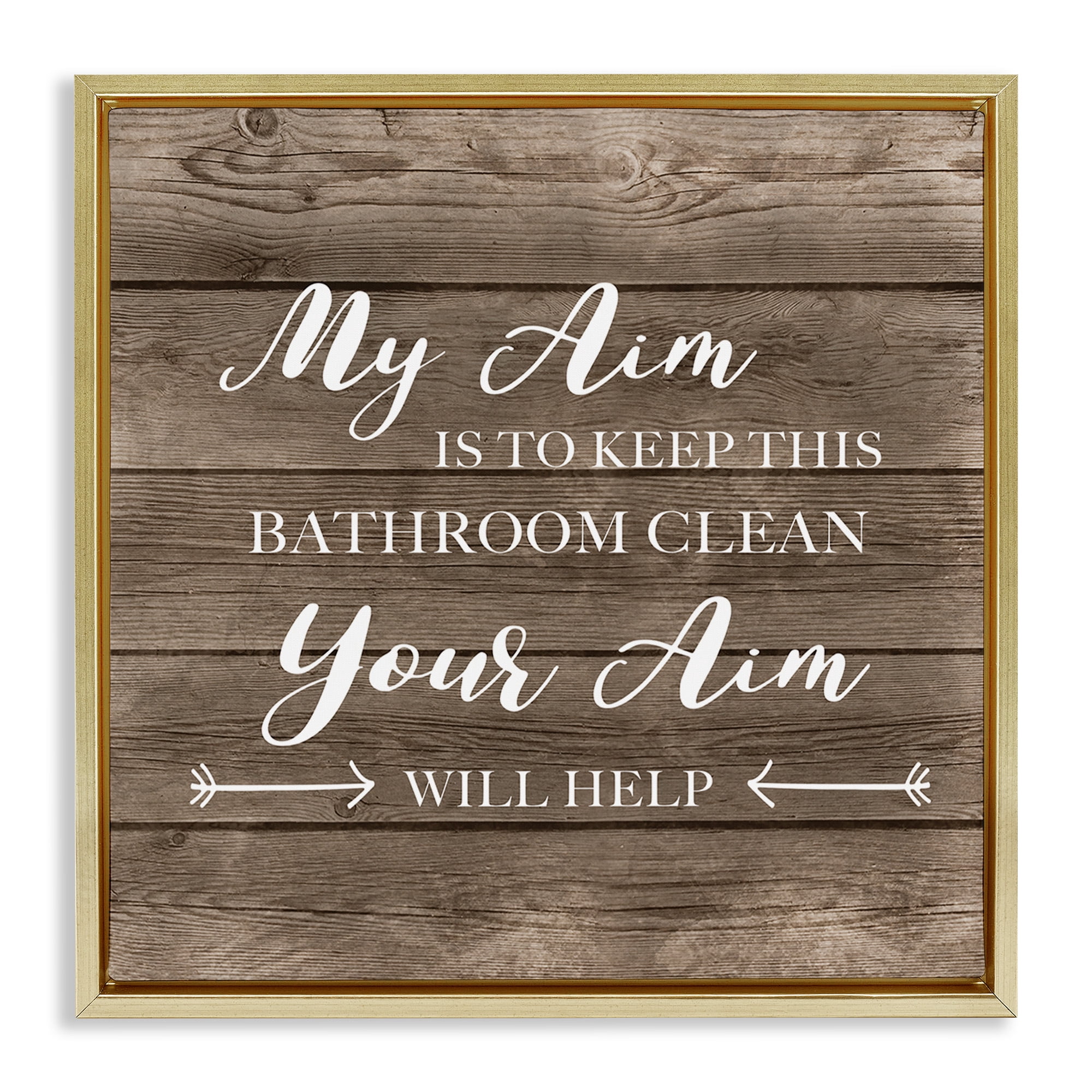 Stupell Industries Sassy Your Aim Toilet Cleanliness Typography Painting Gold Floater Framed Canvas Art Print Wall Art, 18 x 18