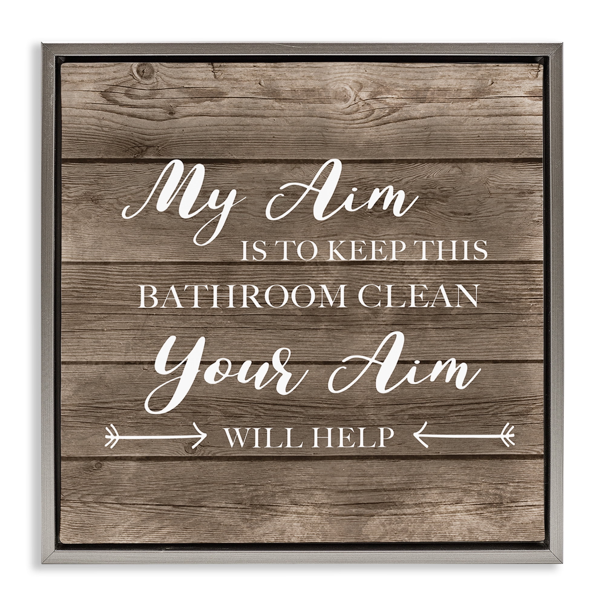 Stupell Industries Sassy Your Aim Toilet Cleanliness Typography Painting Gray Floater Framed Canvas Art Print Wall Art, 18 x 18