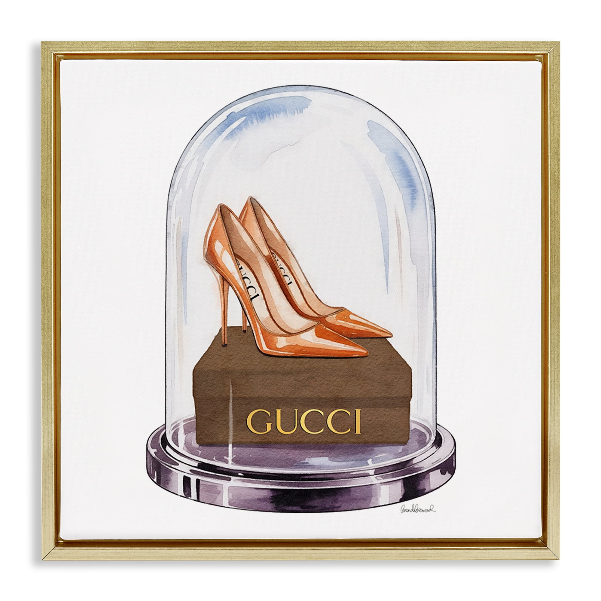 Stupell Industries Satin Heels in Bell Jar Gold Framed Floater Canvas Wall Art, design by Amanda Greenwood